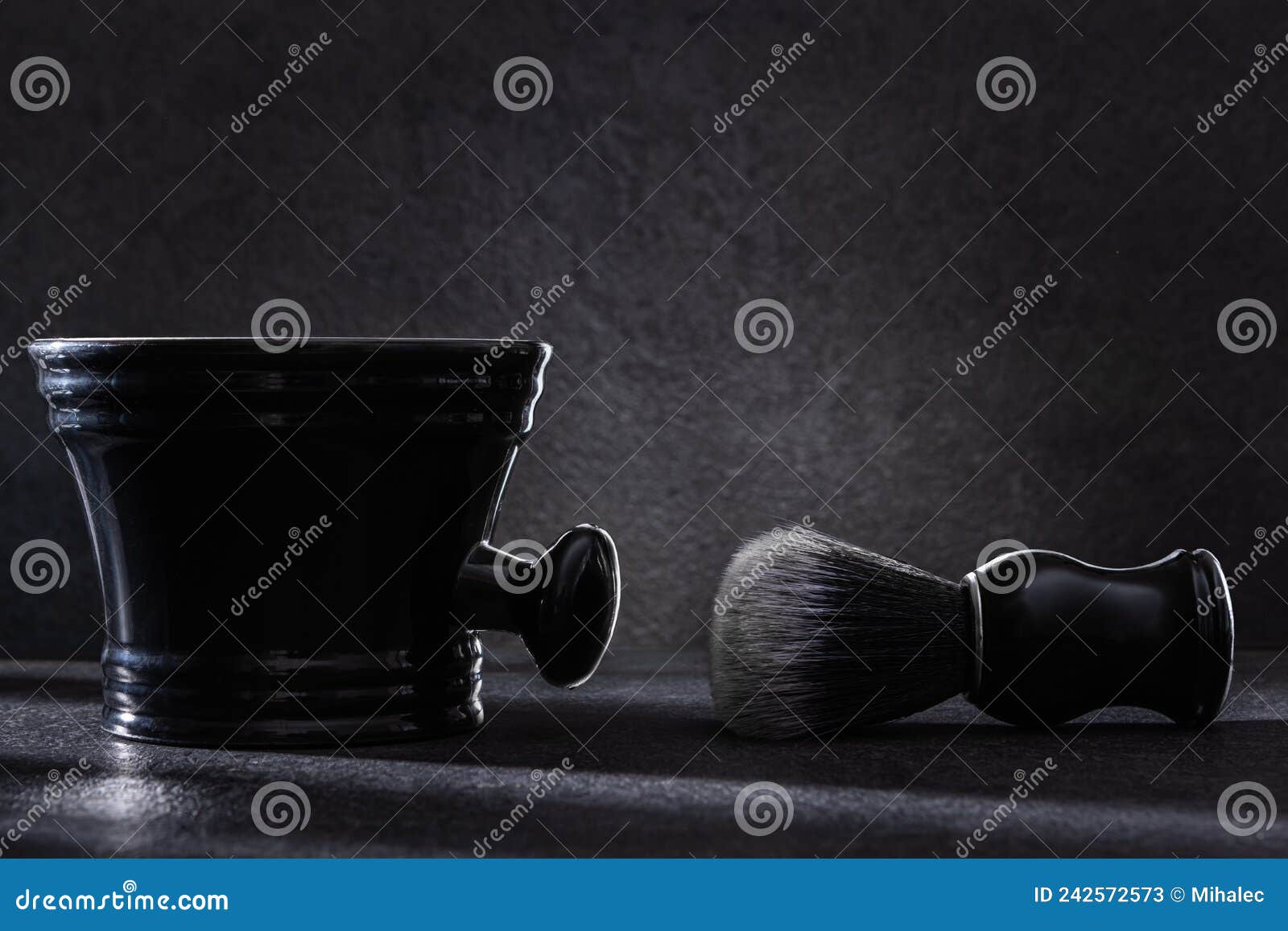 Black Barber Tools Classic Soft Shaving Brush and Shaving Mug Stock