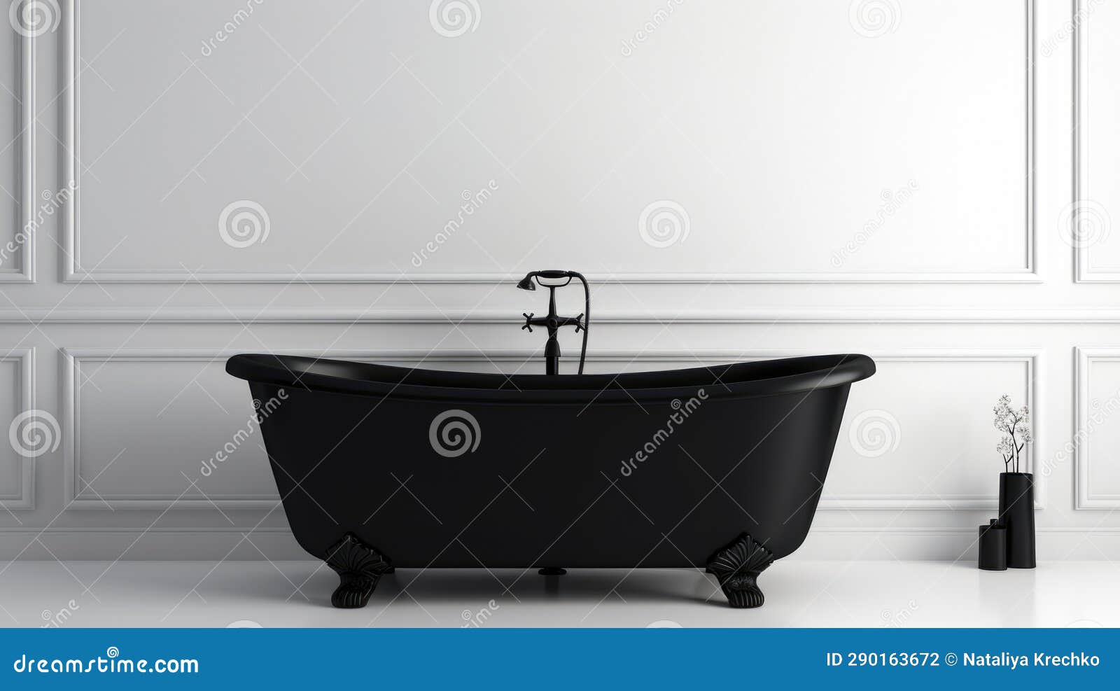 Black Bath with Decorative Feet on White Background. Freestanding Bathtub Stock Illustration ...