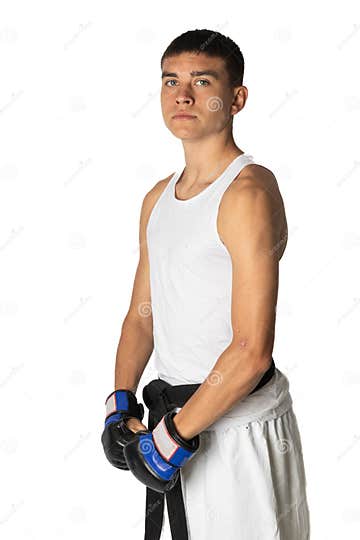 A Black Belt Teenage Boy Posing Stock Photo - Image of strike, karate ...