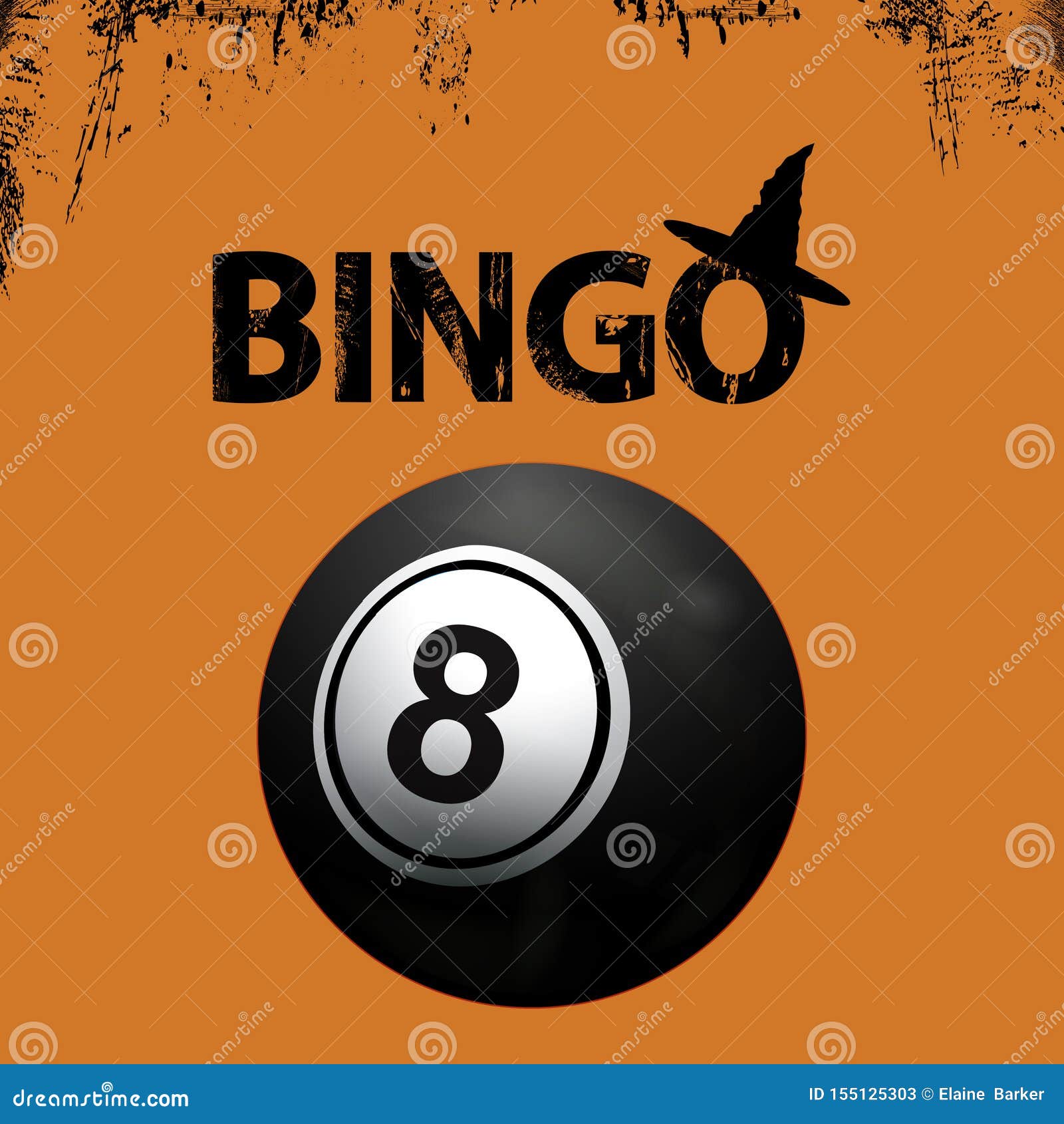 Bingo Halloween Grunge Background and Black Ball Stock Vector