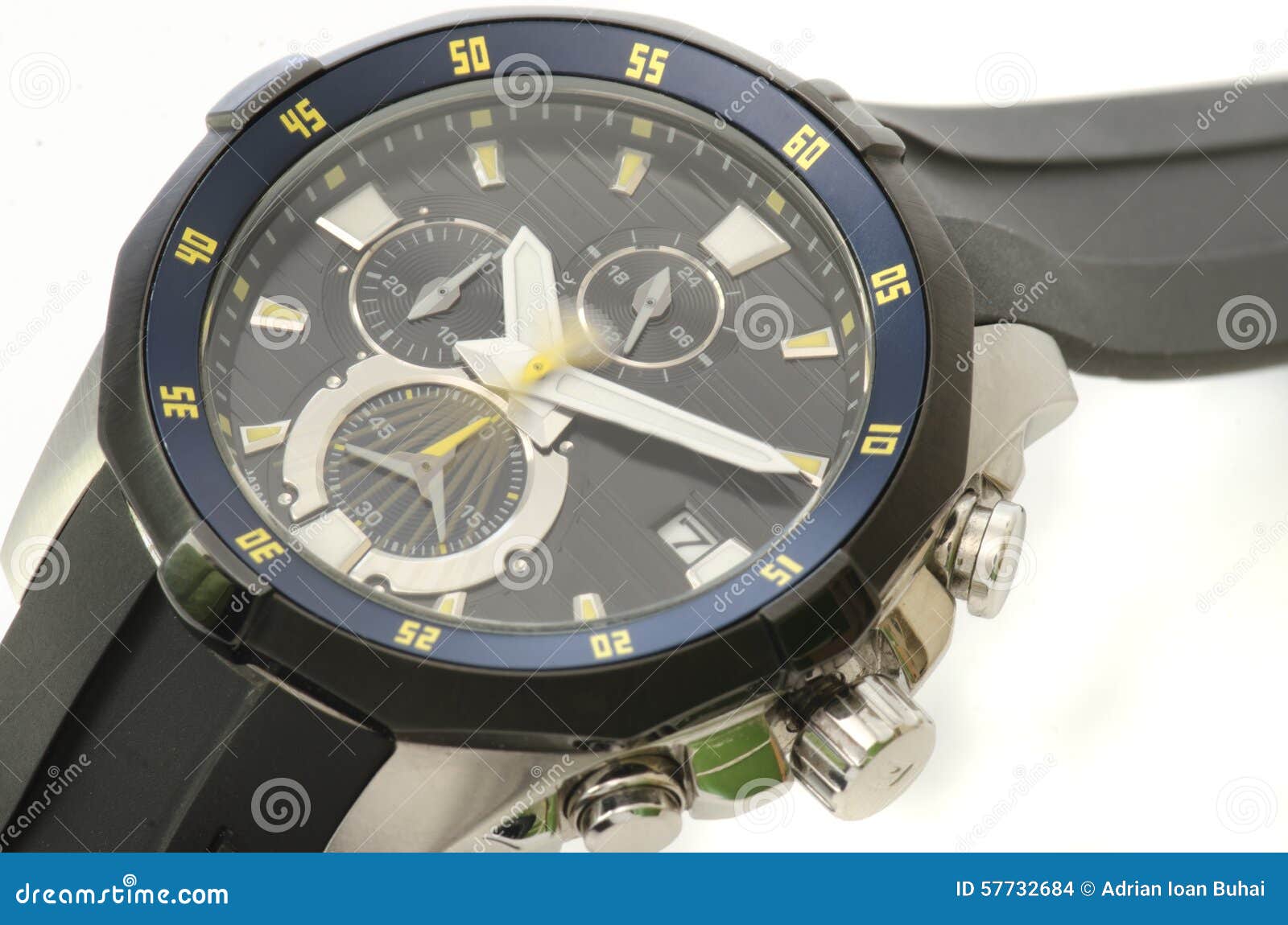 Black and Blue Men S Watch while Working Isolated Stock Photo Image