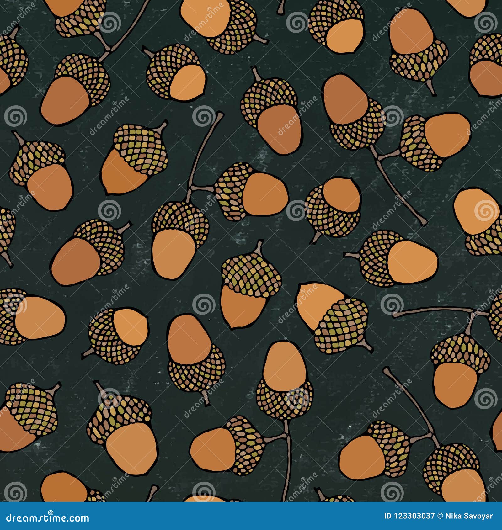 black board. seamless endless pattern of brown acorns. autumn or fall vegetable harvest collection. realistic hand drawn high qual