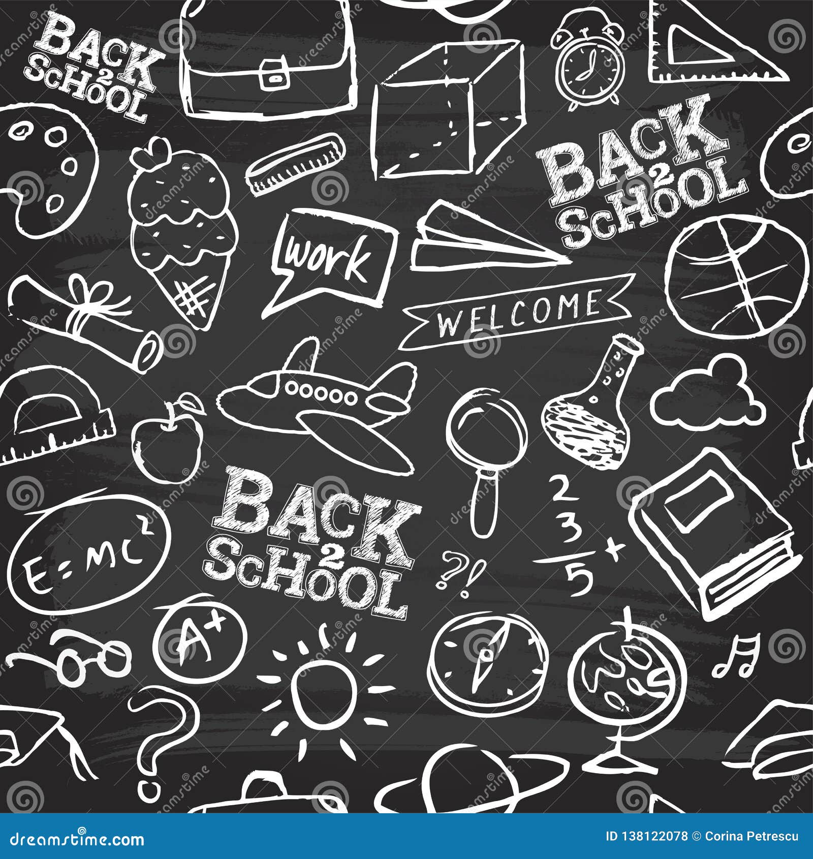 Black Board with White Chalk Drawings. Stock Vector Illustration of