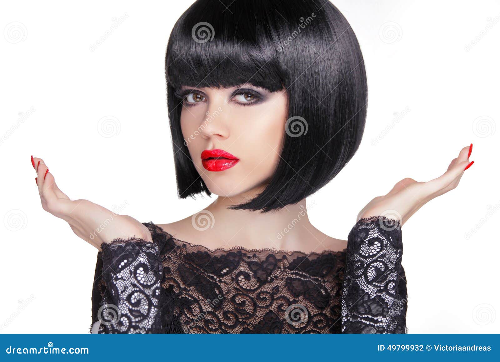 Black Bob Short Hairstyle Brunette Girl Model With Open Black Bob Short Hairstyle Brunette Girl Model With Open