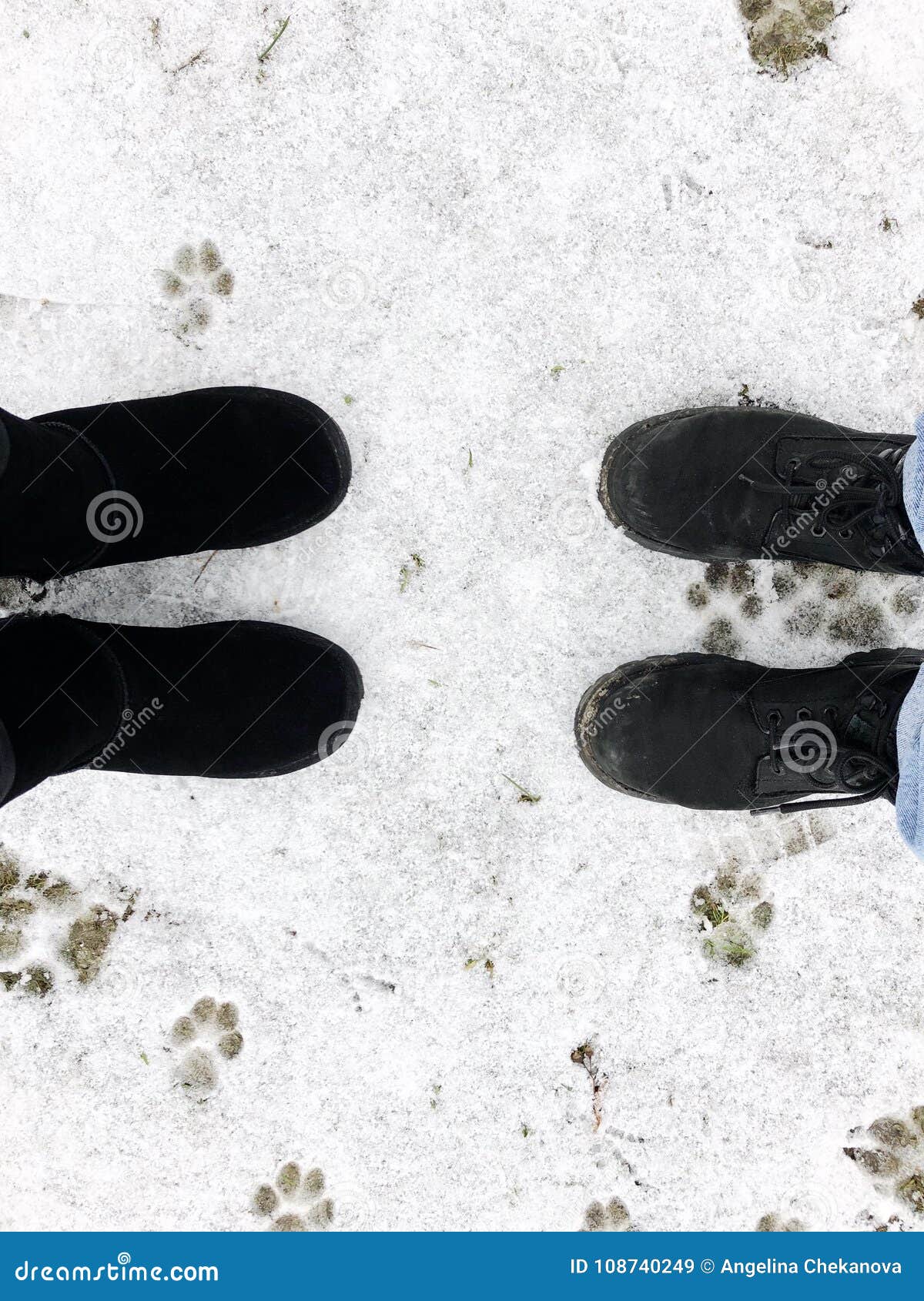 Black Boots in the Winter on Snow and Grass Stock Image - Image of ...