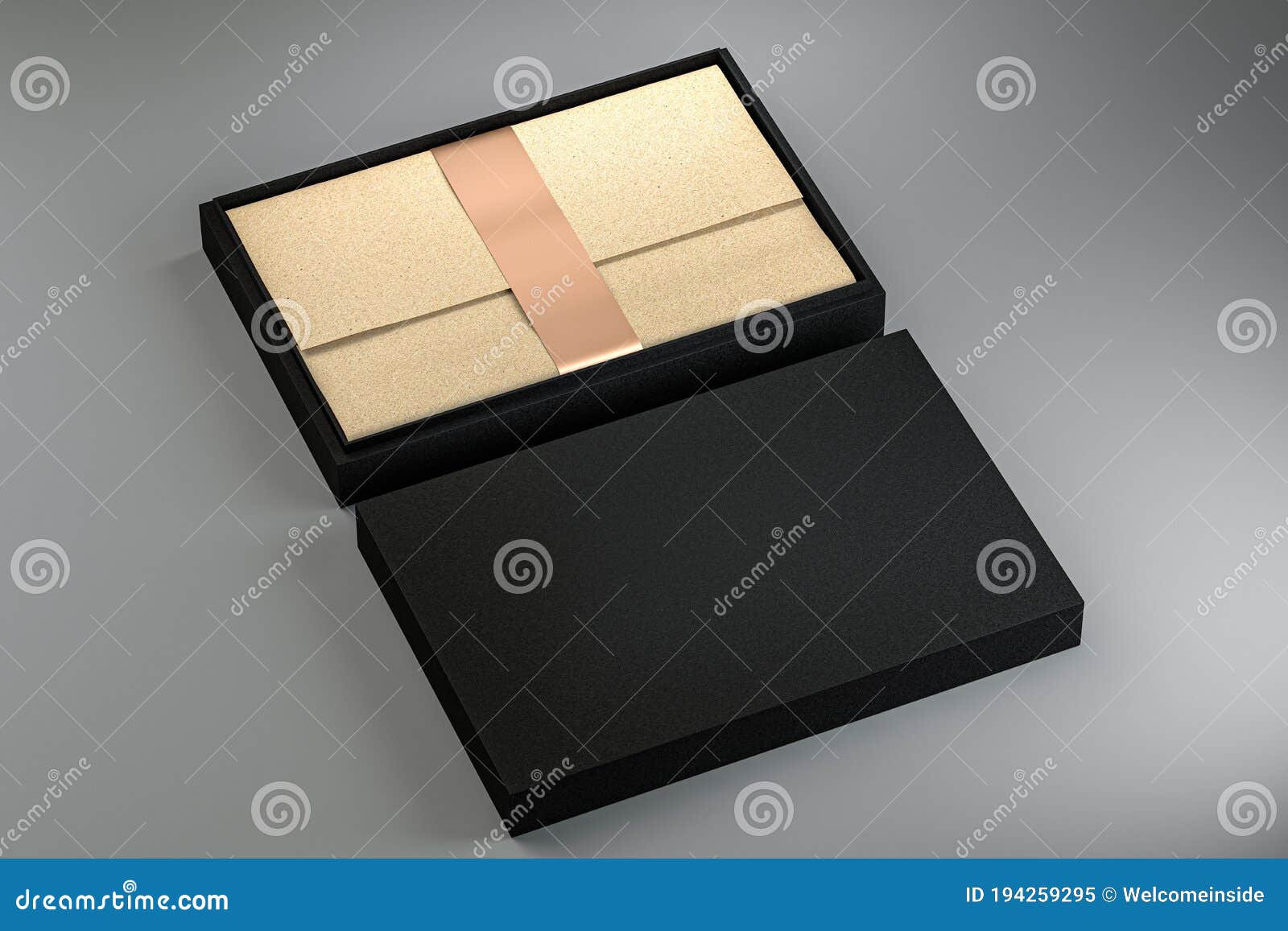 Download 2 Black Boxes Mockup With Craft Wrapping Paper And Golden Fix Ribbon, Opened And Closed For ...