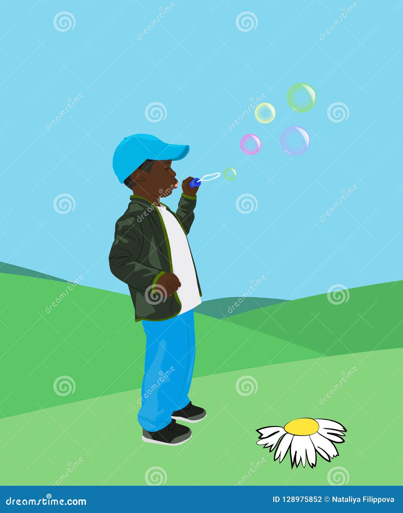 Download Black boy blowing bubbles stock vector. Illustration of ...