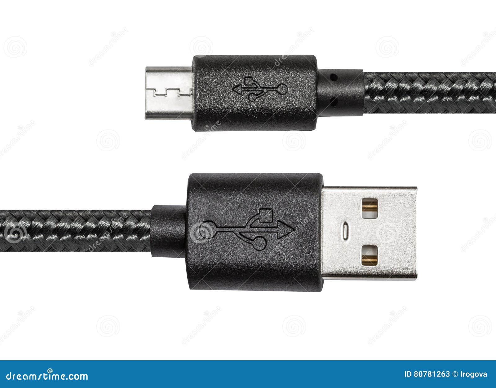 Black Braided Wire Usb To Miniusb Stock Image Image of networking