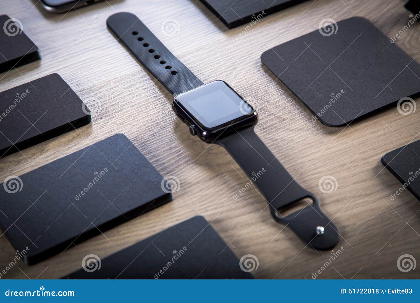 Download Black Branding Mockup. Set On Wood Background. Stock Photo ...