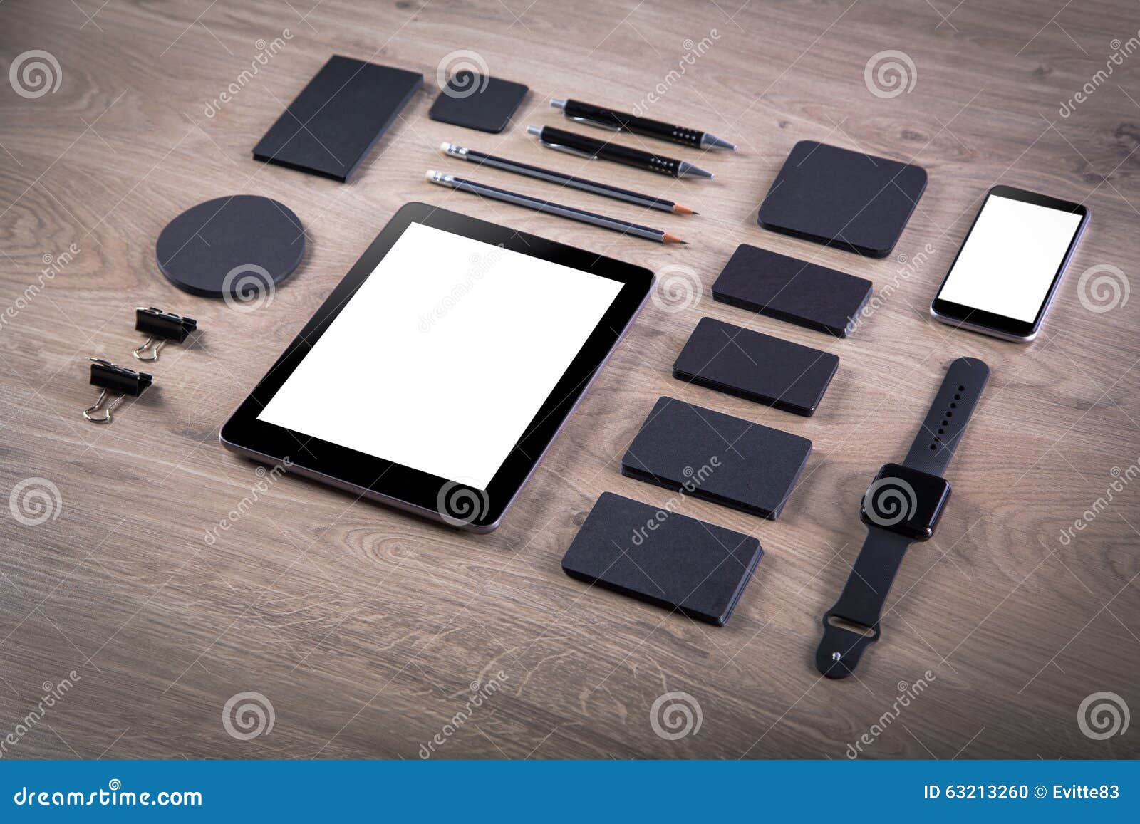 Download Black Branding Mockup. Template Set On Wood Background ...
