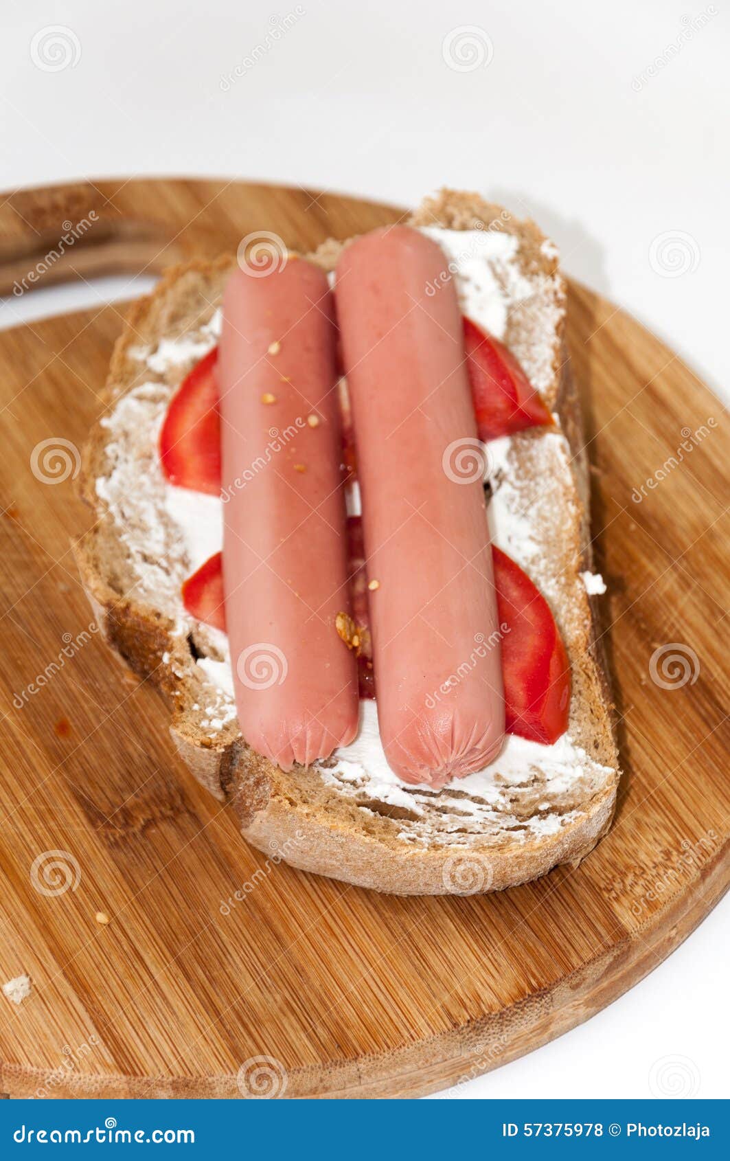 Black Bread Sandwich with Hot Dog Cheese Tomato Stock Photo Image of