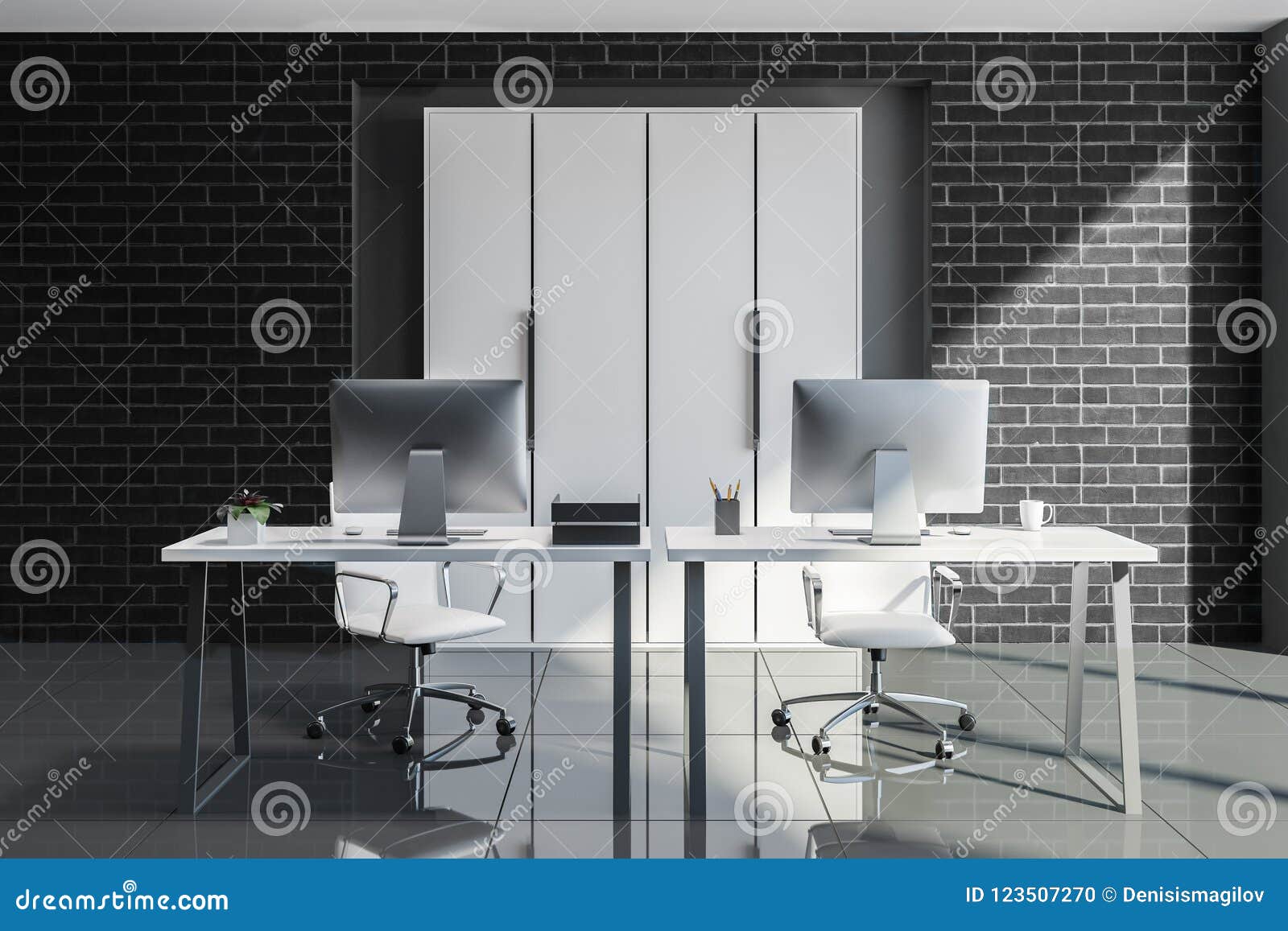 Black Brick Loft Office Interior Closet Stock Illustration