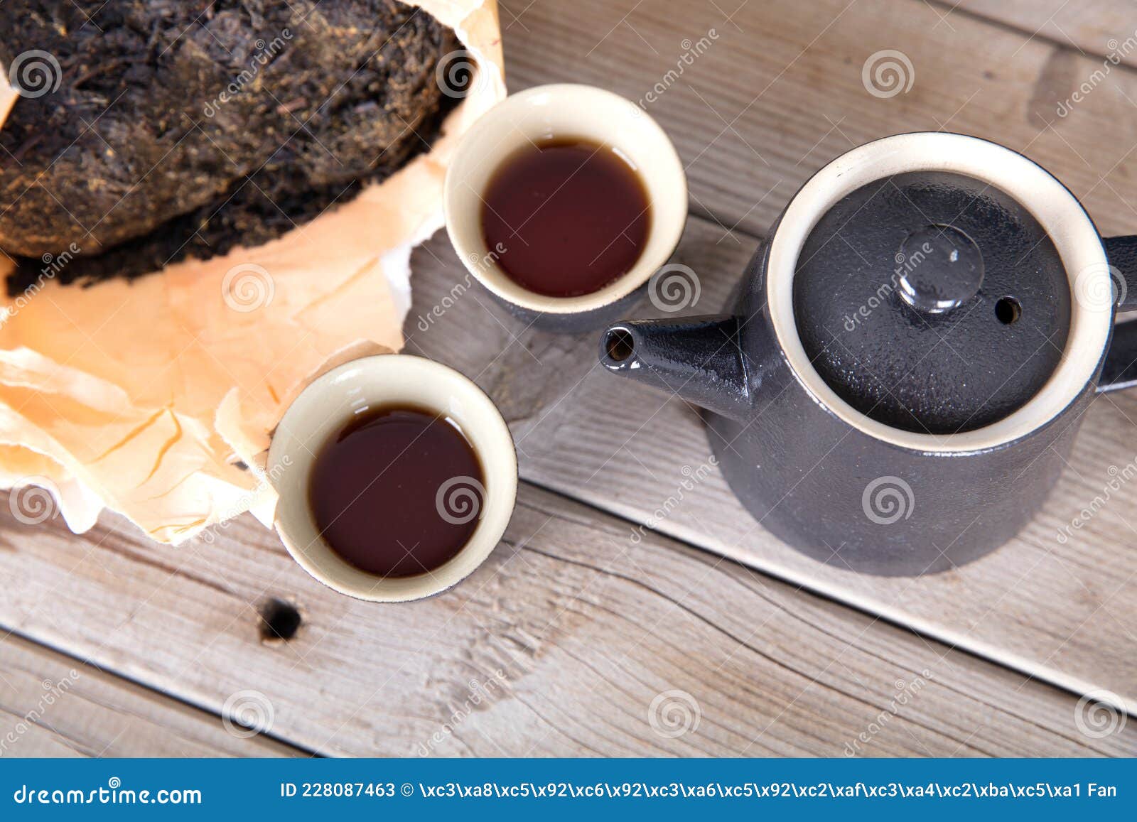 Black Brick Tea and Tea Cup Teapot on the Table Stock Image Image of