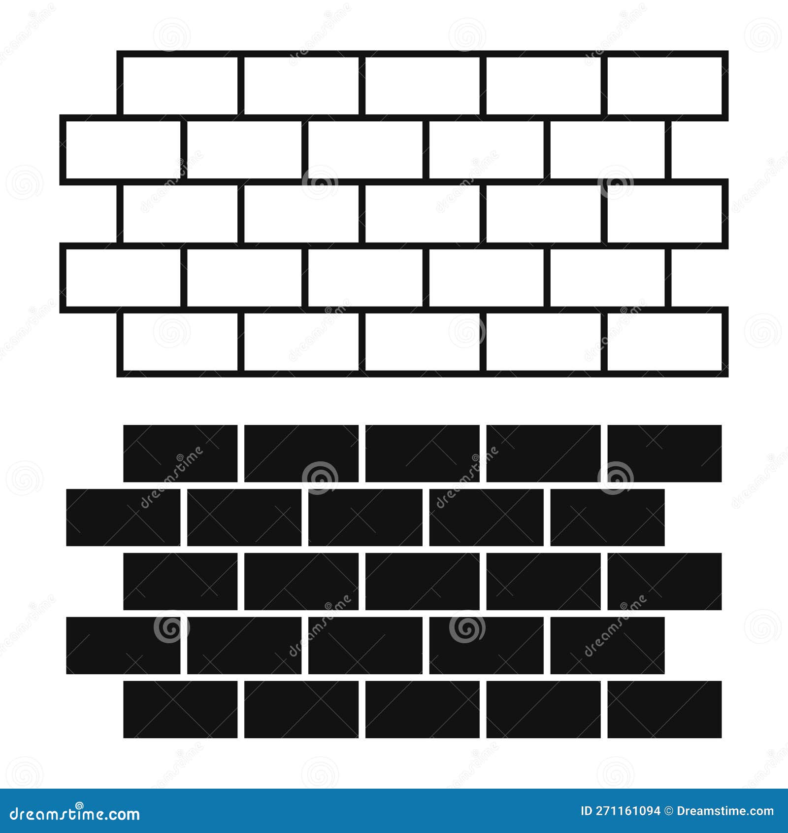 Black Brick Wall Pattern Isolated on White Background Stock Vector