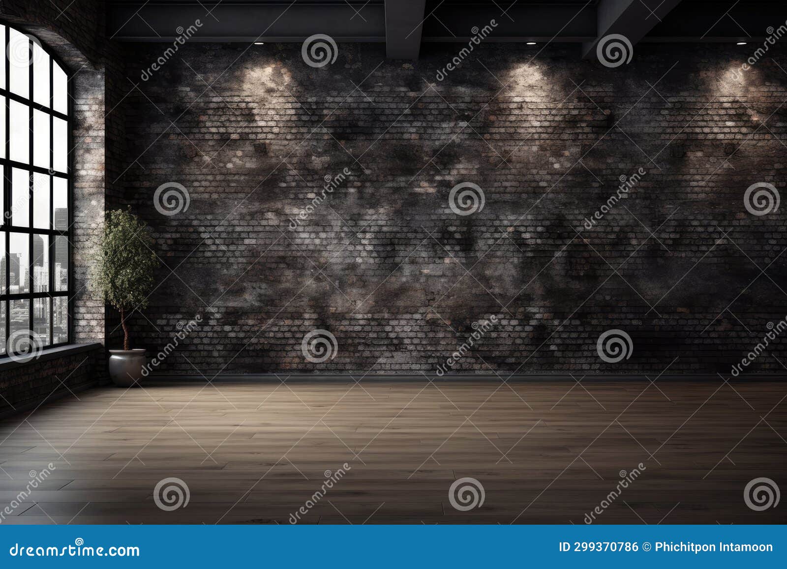 Black Brick Wall Texture and Wood Floor Background, Generative AI Stock ...