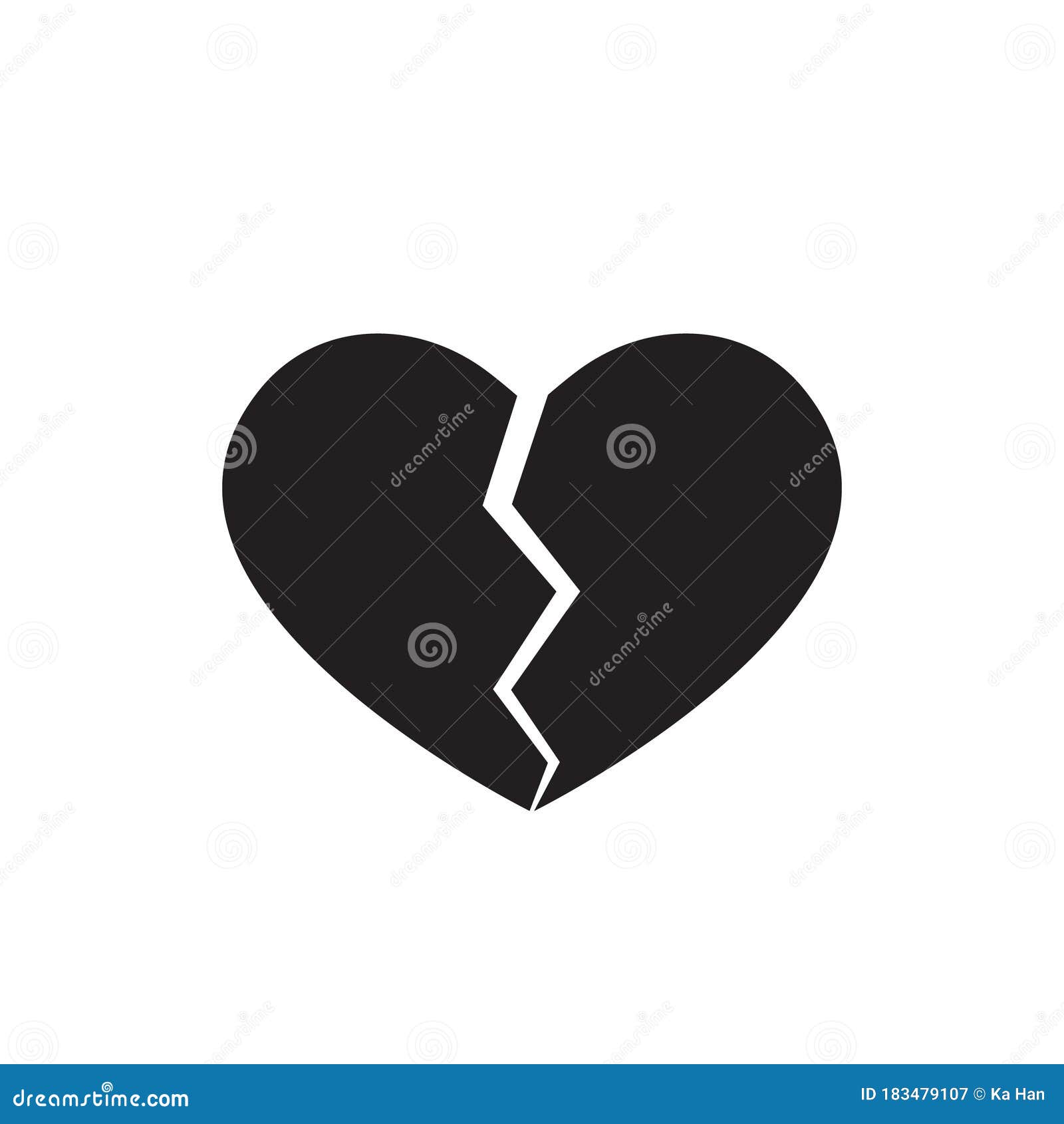 Black Broken Heart Icon. Divorce and Heartbreak Vector Stock Vector