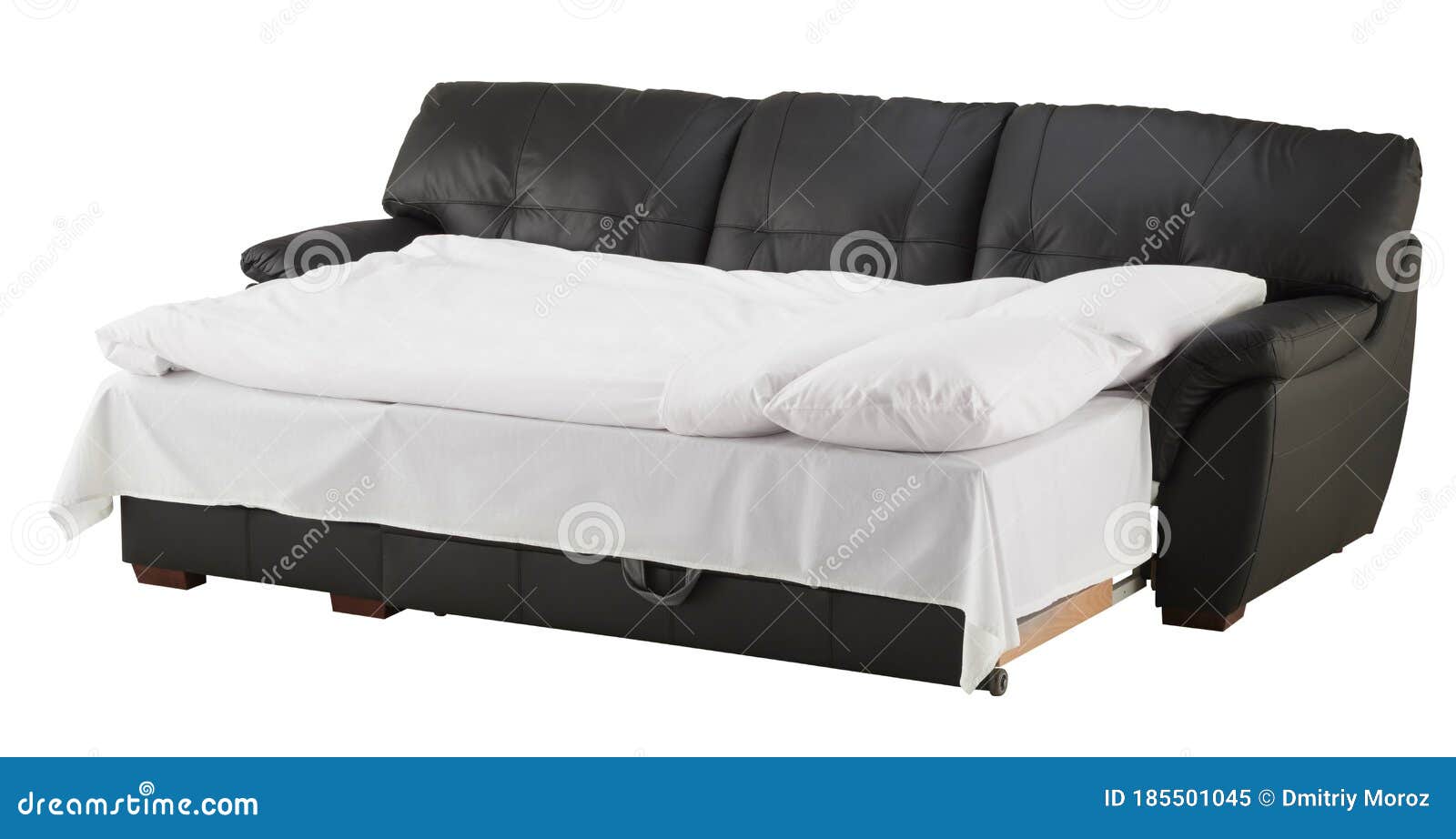 Black Brown Leather Corner Couch Bed Isolated on White Stock Image