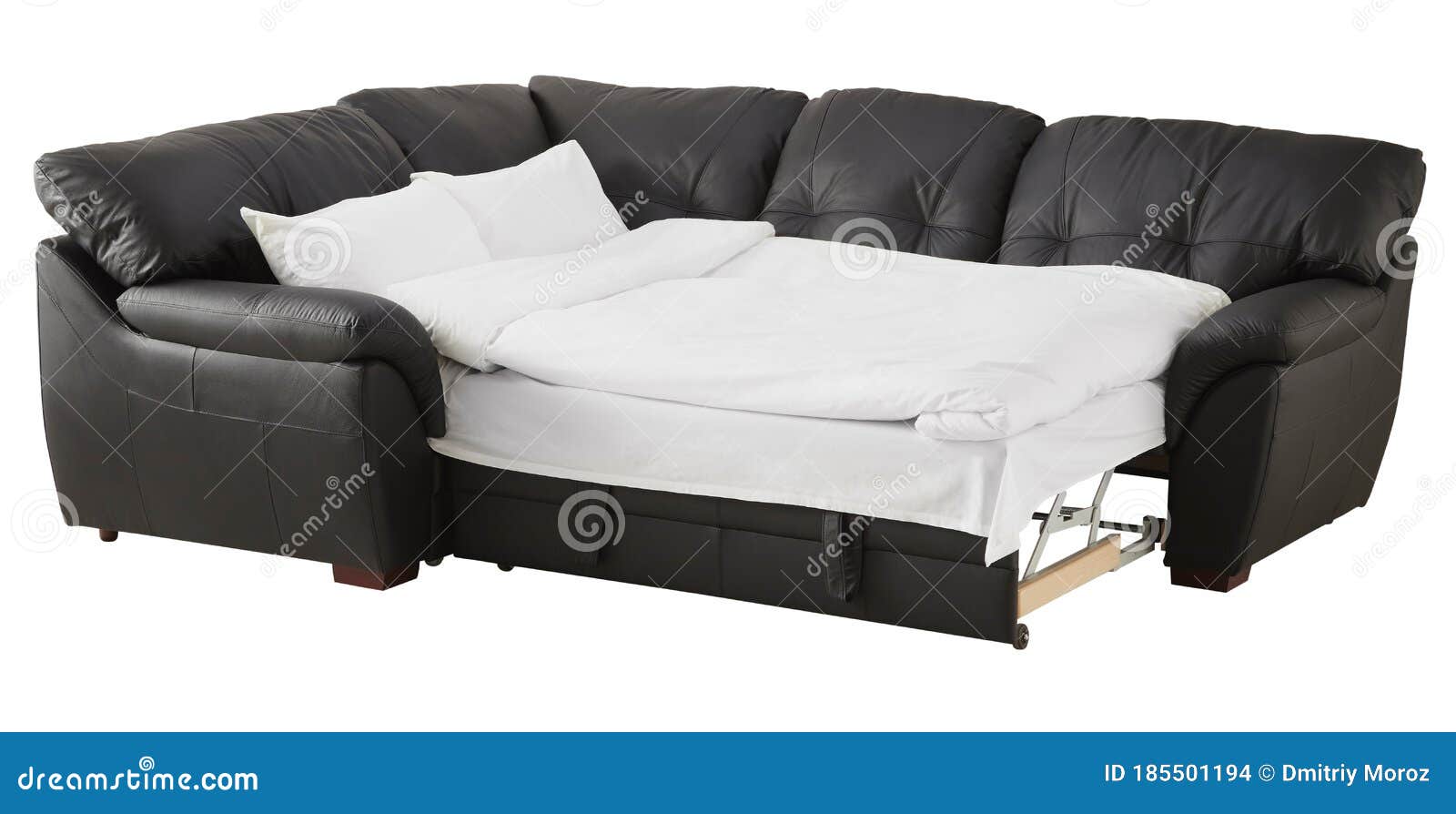 Black Brown Leather Corner Couch Bed Isolated on White Stock Photo