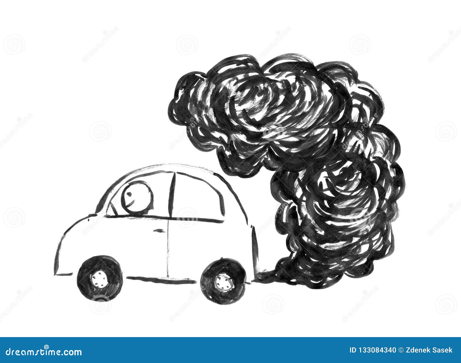 Black Ink Hand Drawing of Car Producing Air Pollution Stock ...