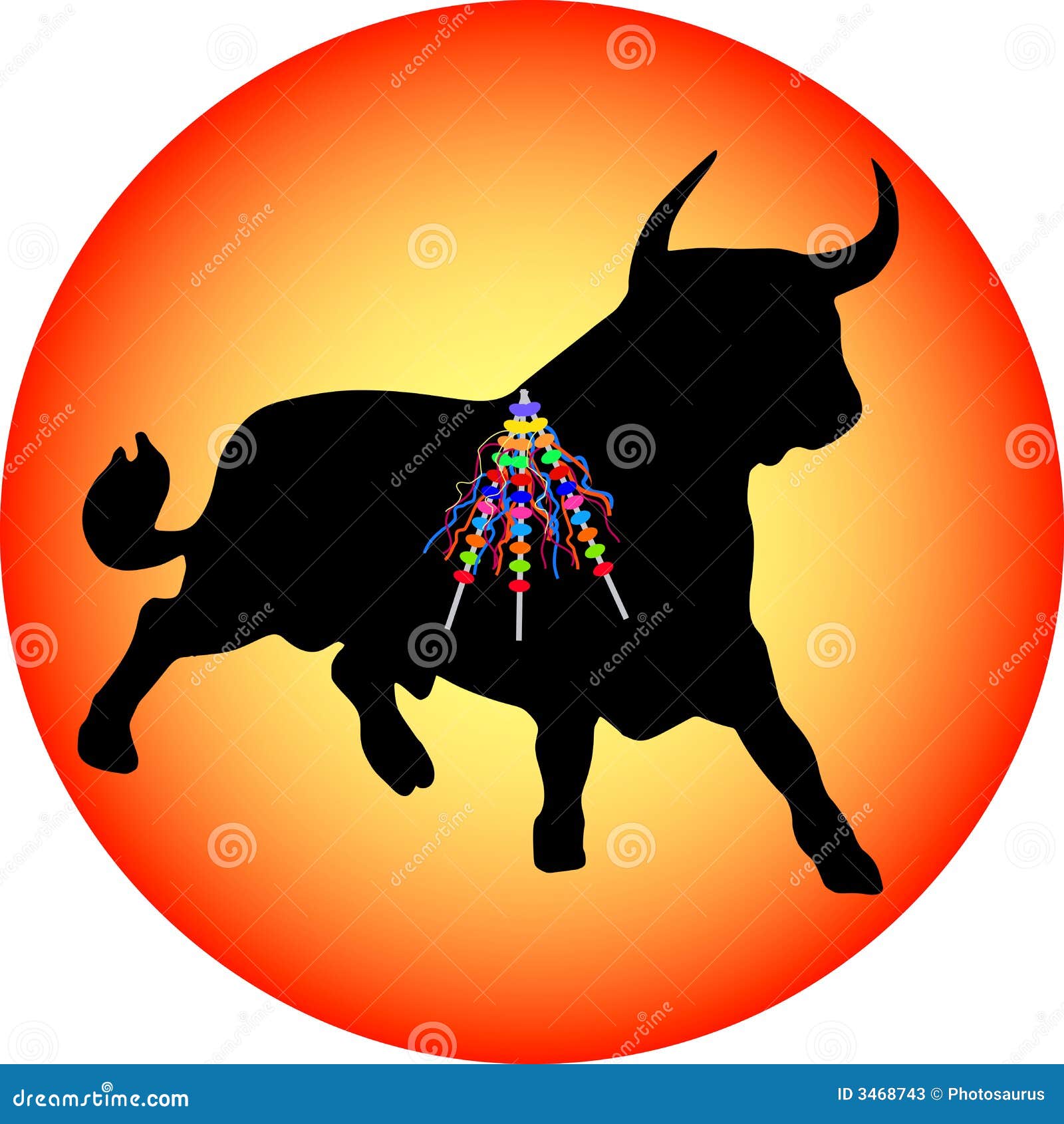 black bull with banderillas