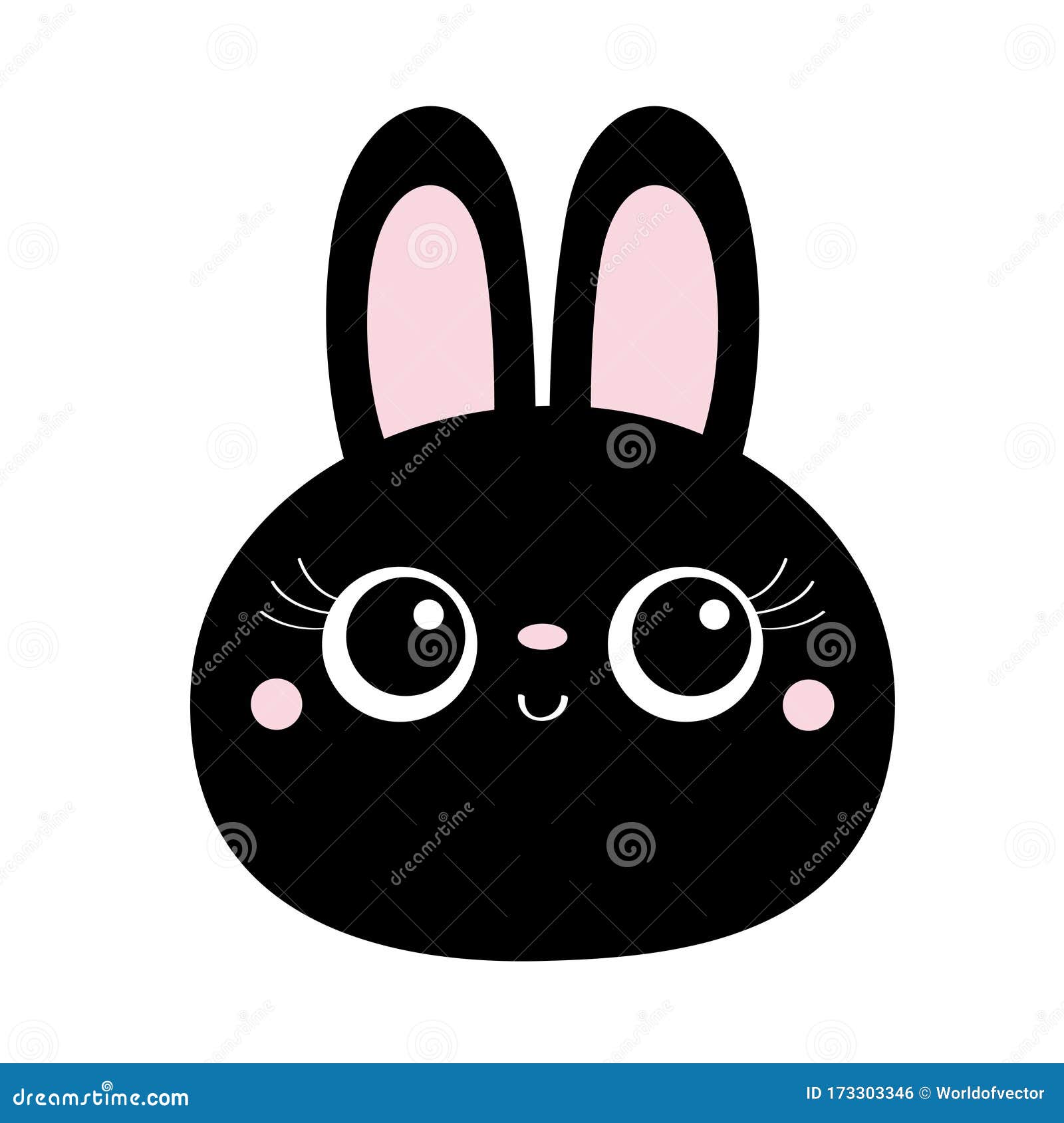 Black Bunny Rabbit Hare Face Head Round Icon. Big Eyelashes. Cute Kawaii  Cartoon Funny Baby Character. Scandinavian Animal Stock Vector -  Illustration of decoration, flat: 173303346