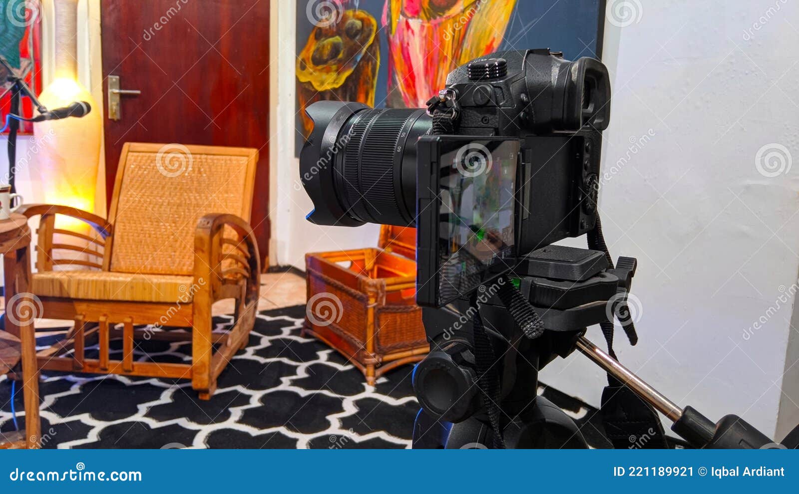Black Camera and Tripod for Shooting Purposes. Stock Image Image of