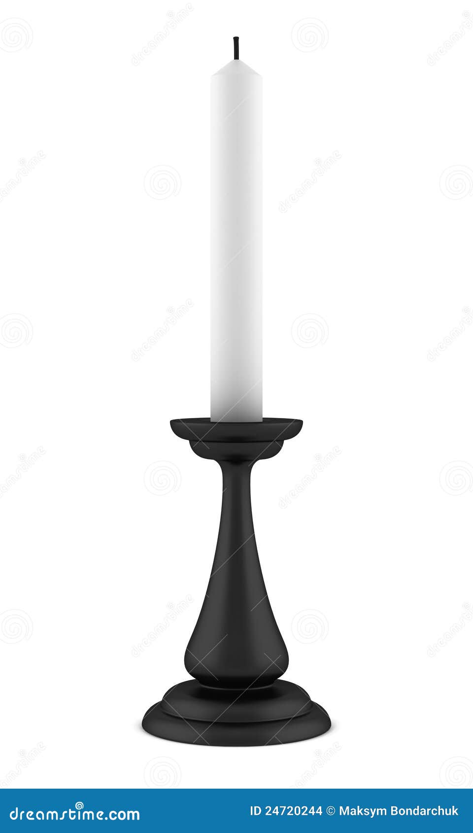Black Candlestick with Candle Isolated on White Stock Illustration