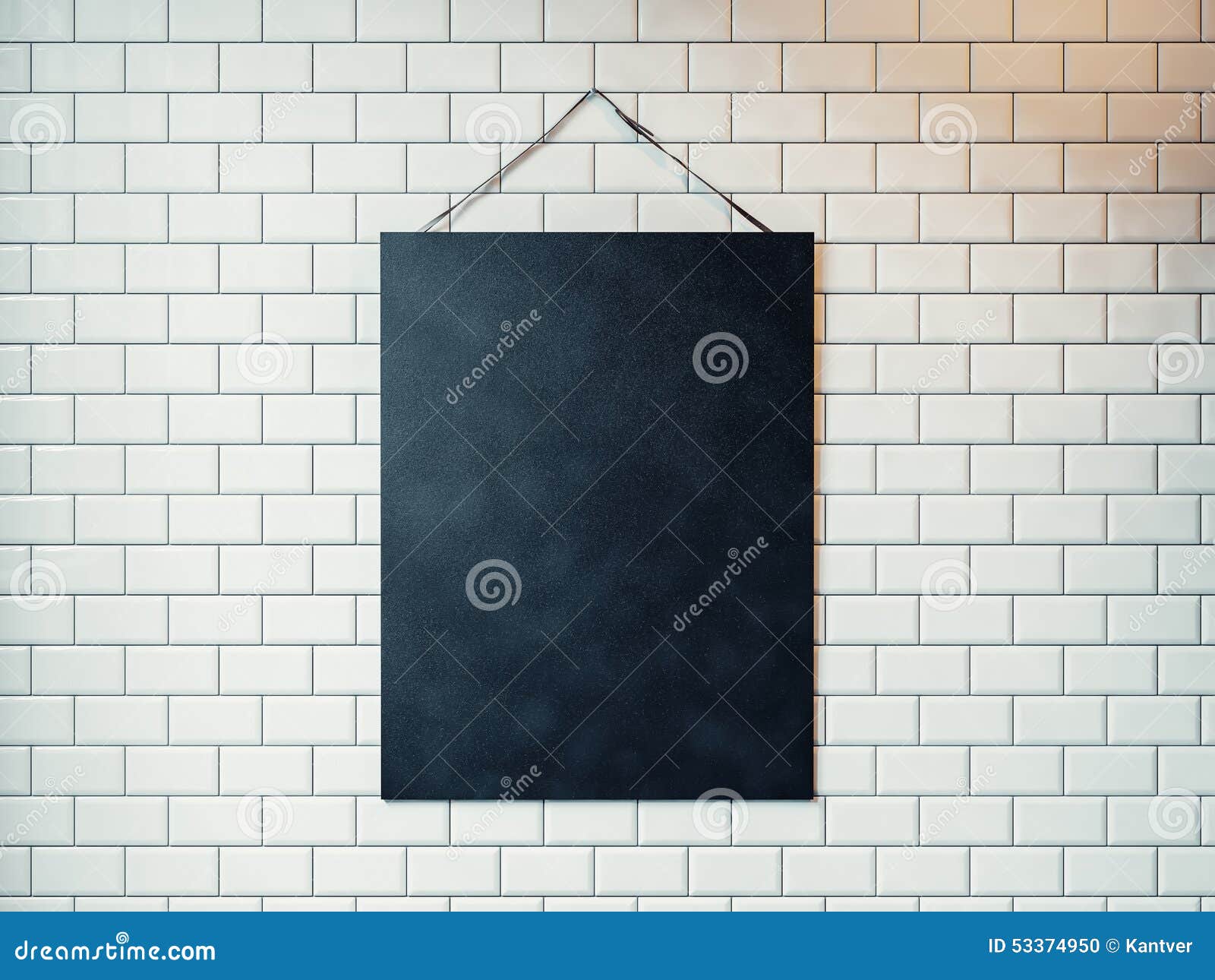 Black Canvas Hanging on the Wall Decorated with White Tiles. 3D Stock