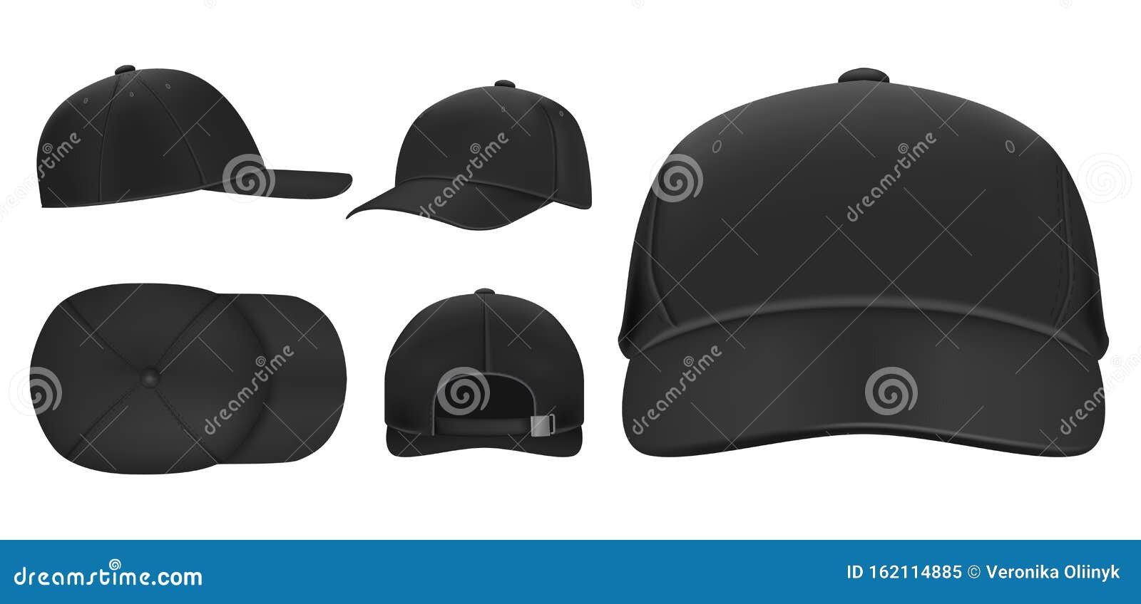 Download Black Cap Mockup Sport Baseball Caps Template Summer Hat With Visor And Uniform Hats Different Views Realistic 3d Stock Vector Illustration Of Head Model 162114885