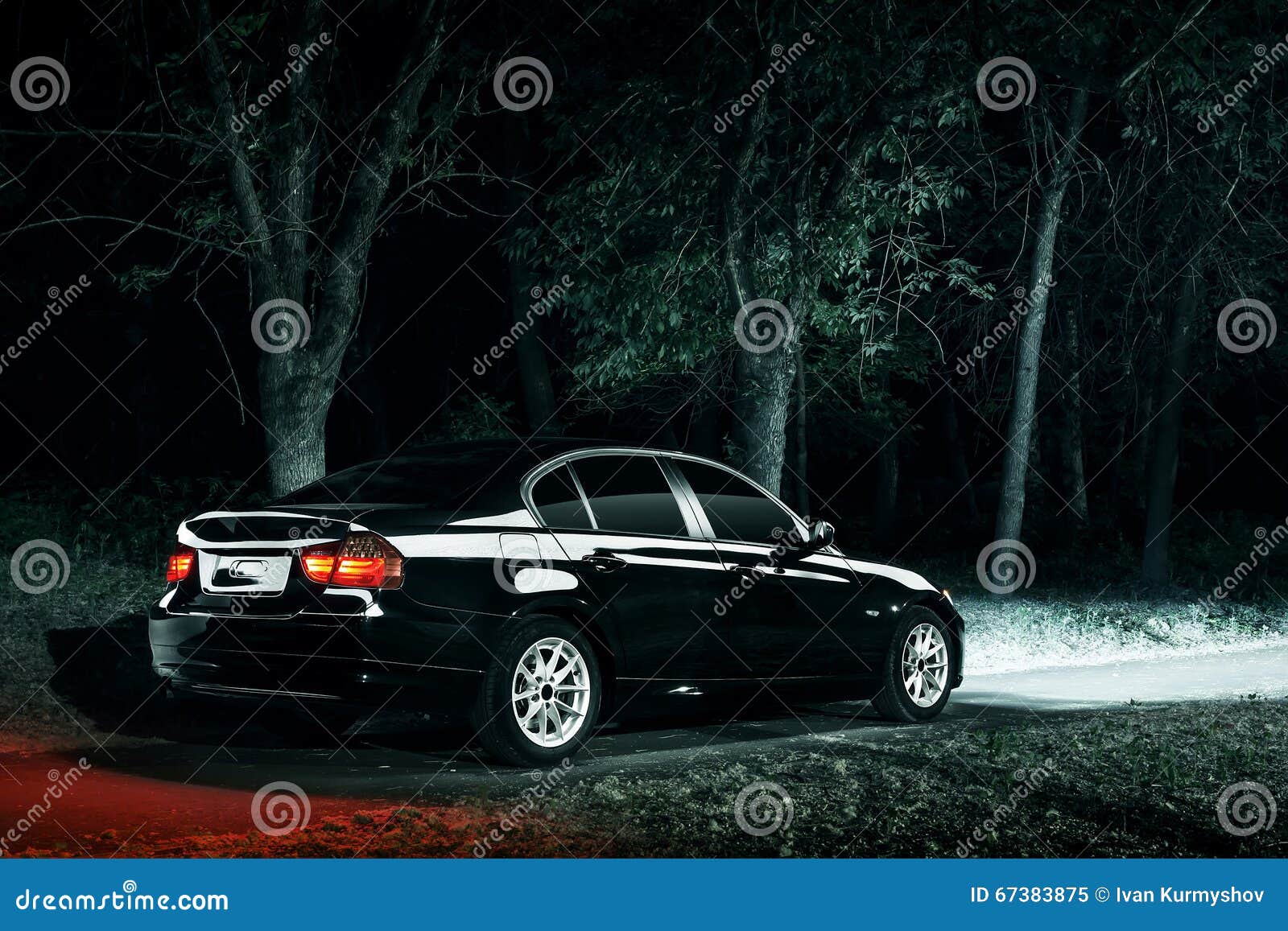 Black Car Stay in Darkness Forest at Night Stock Image Image of night