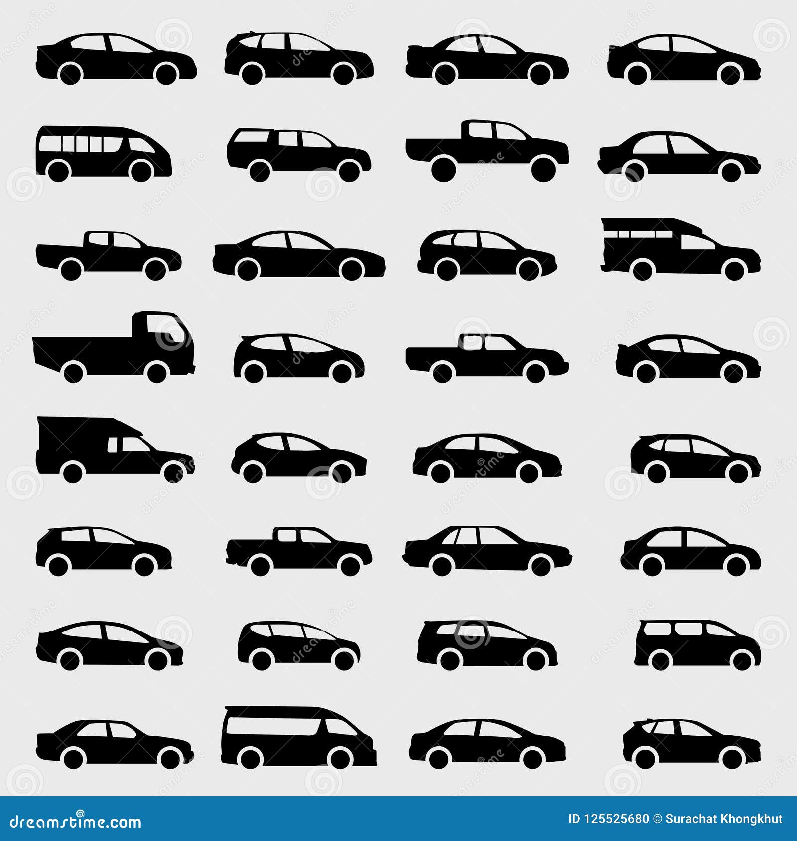 Cars icons set on gray background Royalty Free Vector Image