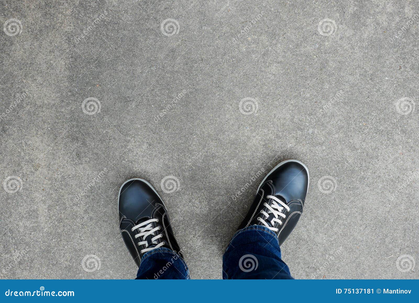 Black Casual Shoes Standing on Concrete Floor Stock Image - Image of ...