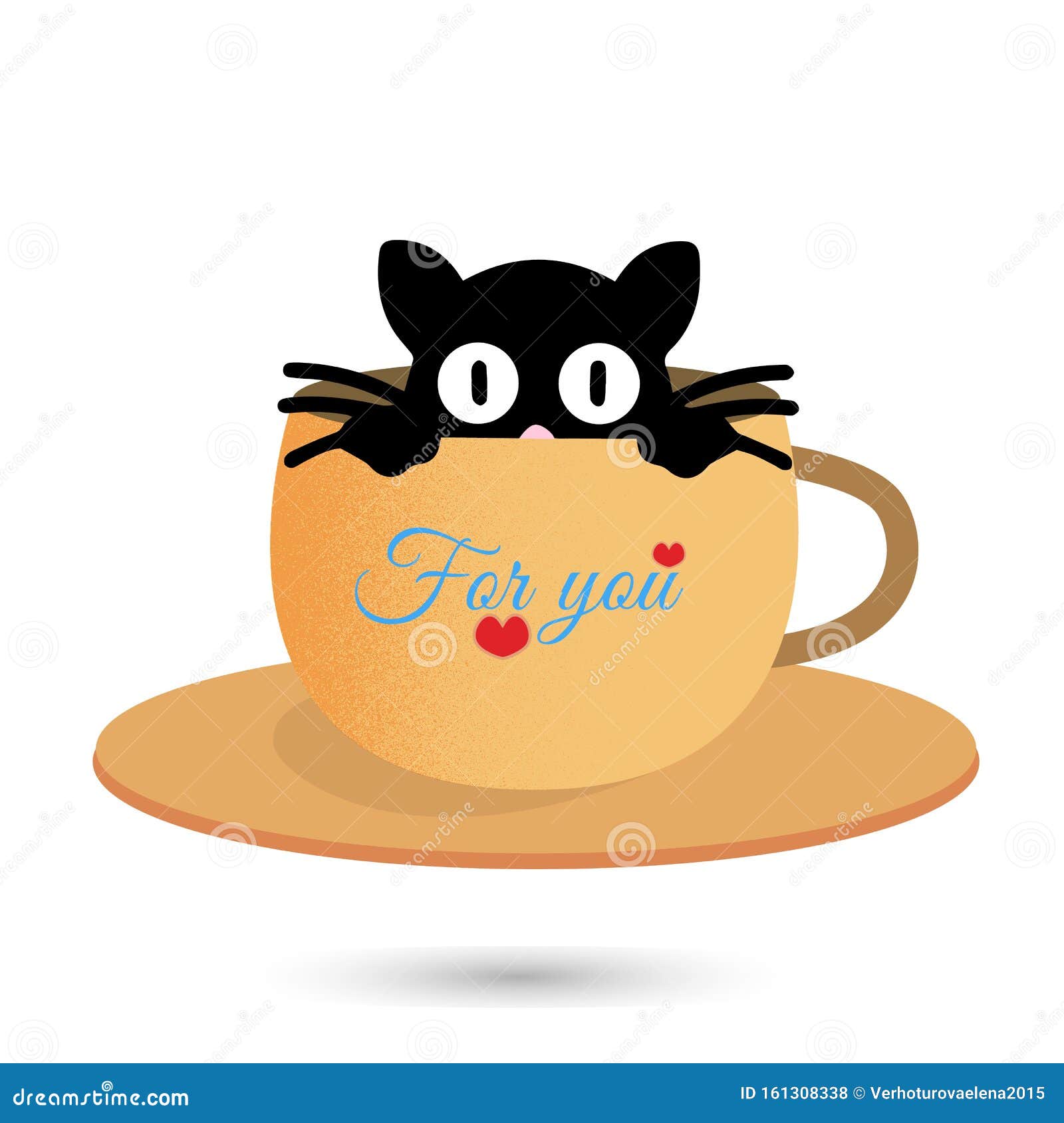 Black Cat In Cup For Wallpaper Design Sweet World Poster The Head Of A Black Cat Peeks Out Of A Cup The Inscription Stock Vector Illustration Of Element Match 161308338