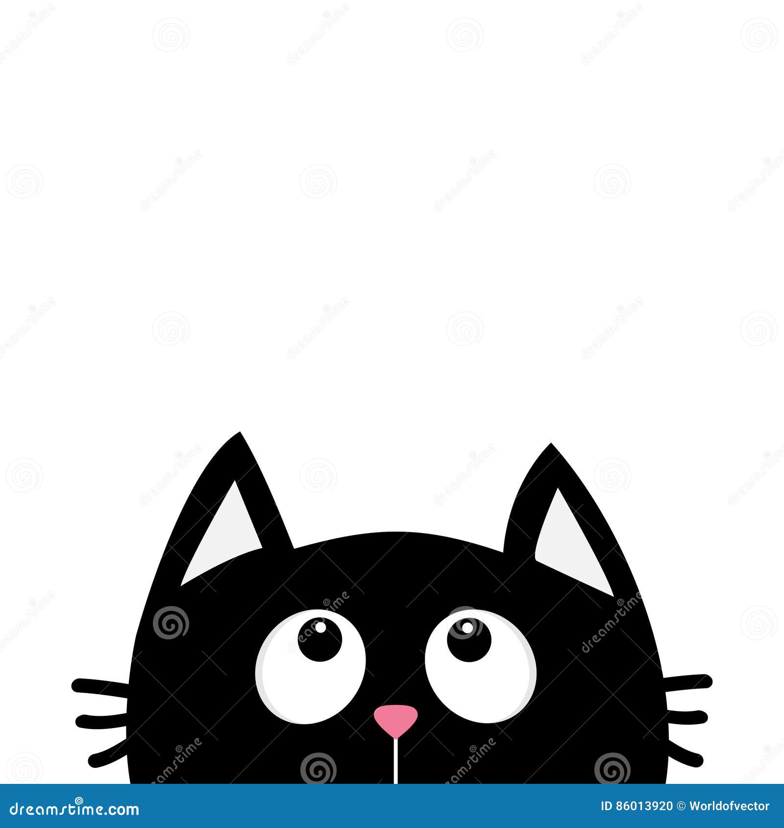 Angry black cat face clipart isolated on white. Cartoon style