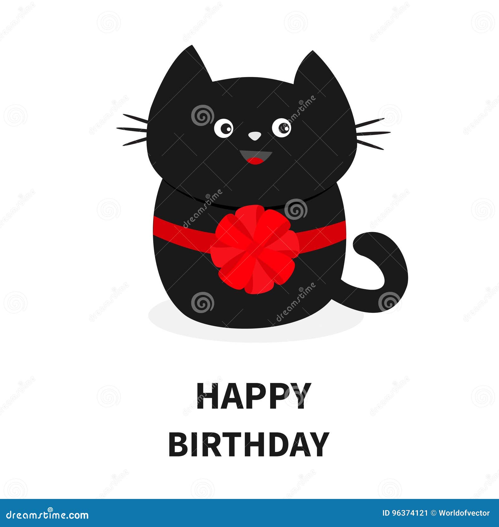 Black Cat Icon With Round Red Bow Cute Funny Cartoon