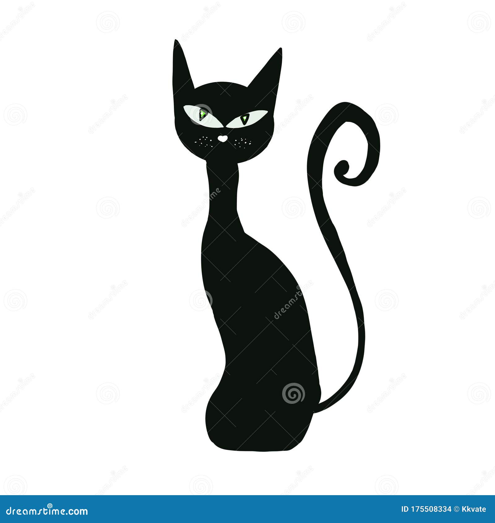 Black Cat Isolated on White Background. Cartoon Hand Drawing. Halloween  Design. Witchcraft Stock Illustration - Illustration of domestic, magic:  175508334