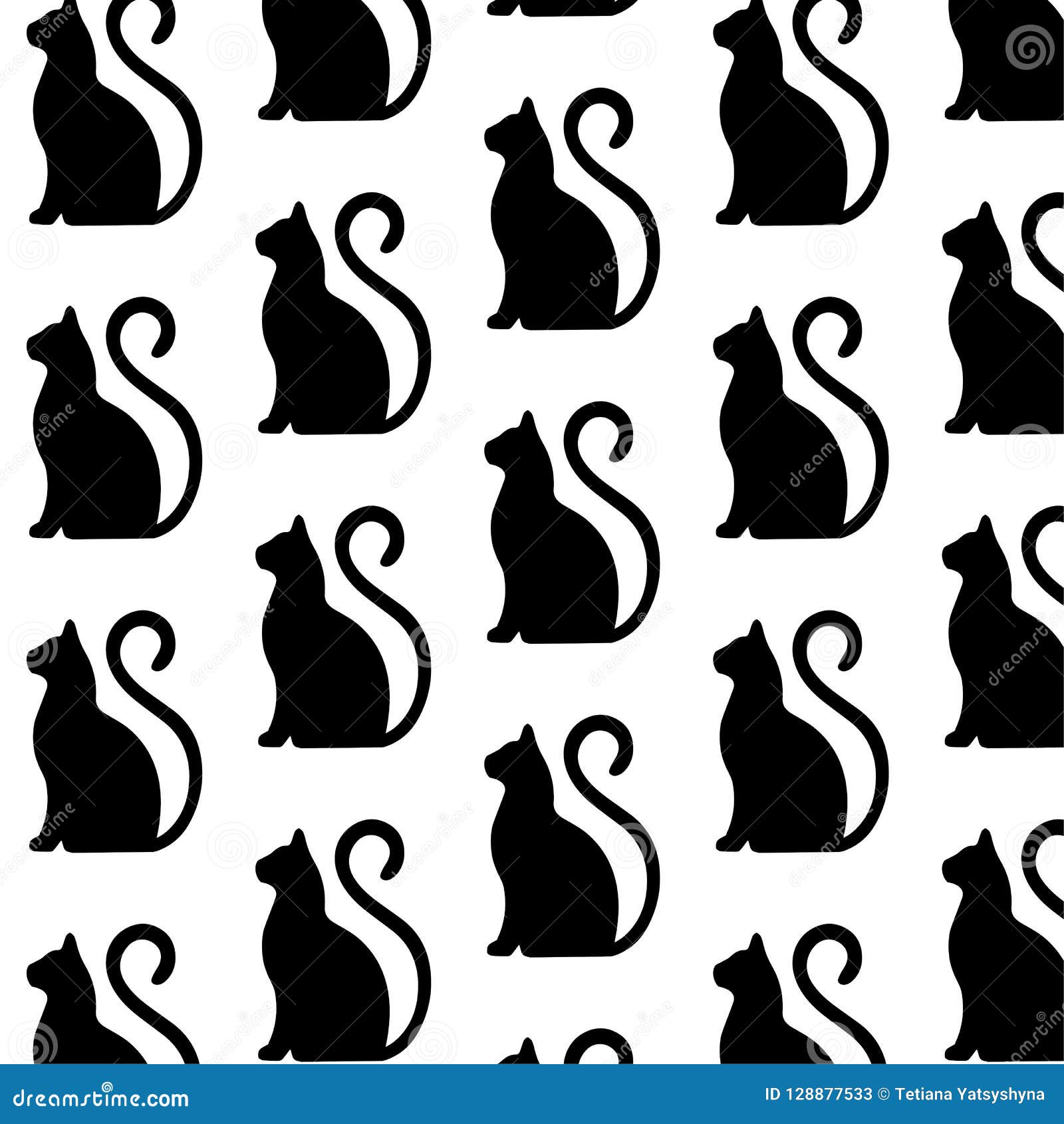 Black Cat Kitten Cat Tail Full Seamless Pattern Wallpaper