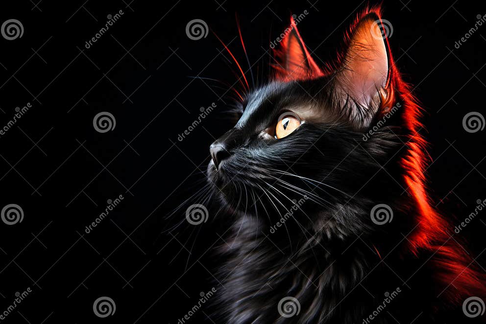 Black Cat With Orange Eyes Looking Up At Something In The Dark black-cat-with-orange-eyes-looking-up-at-something-in-the-dark