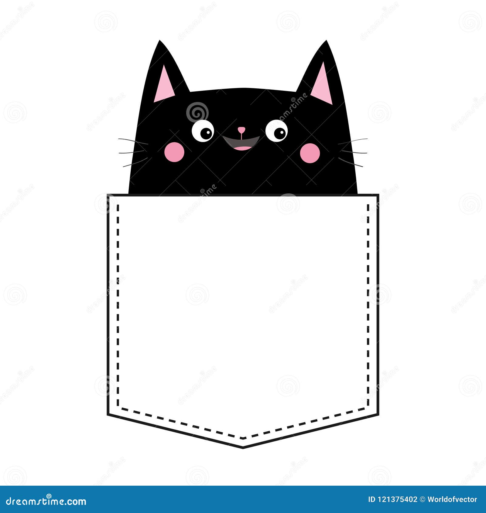 Black Cat in the Pocket. Pink Cheeks. Cute Cartoon Animals. Kitten Kitty  Character. Dash Line. Pet Animal Collection Stock Vector - Illustration of  background, animal: 121375402