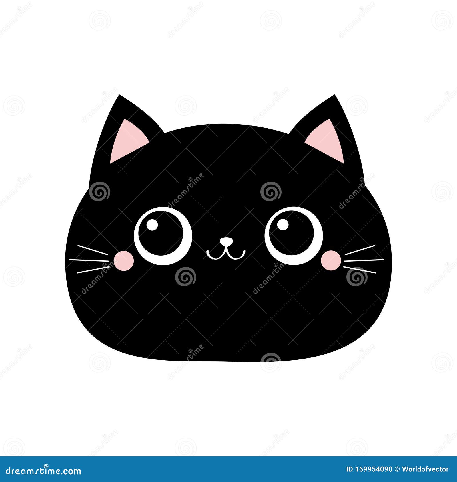 Black Cat Round Face Icon. Cute Cartoon Funny Character. Kawaii Kitten Baby  Animal. Love Greeting Card. Flat Design Style Stock Vector - Illustration  of look, card: 169954090