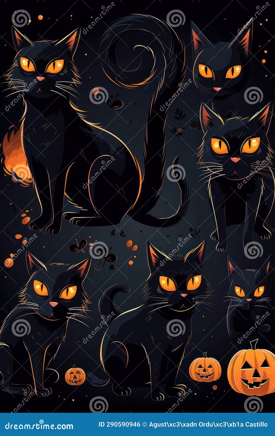 Black Cats Cartoon Set. Halloween Illustration. Stock Illustration ...