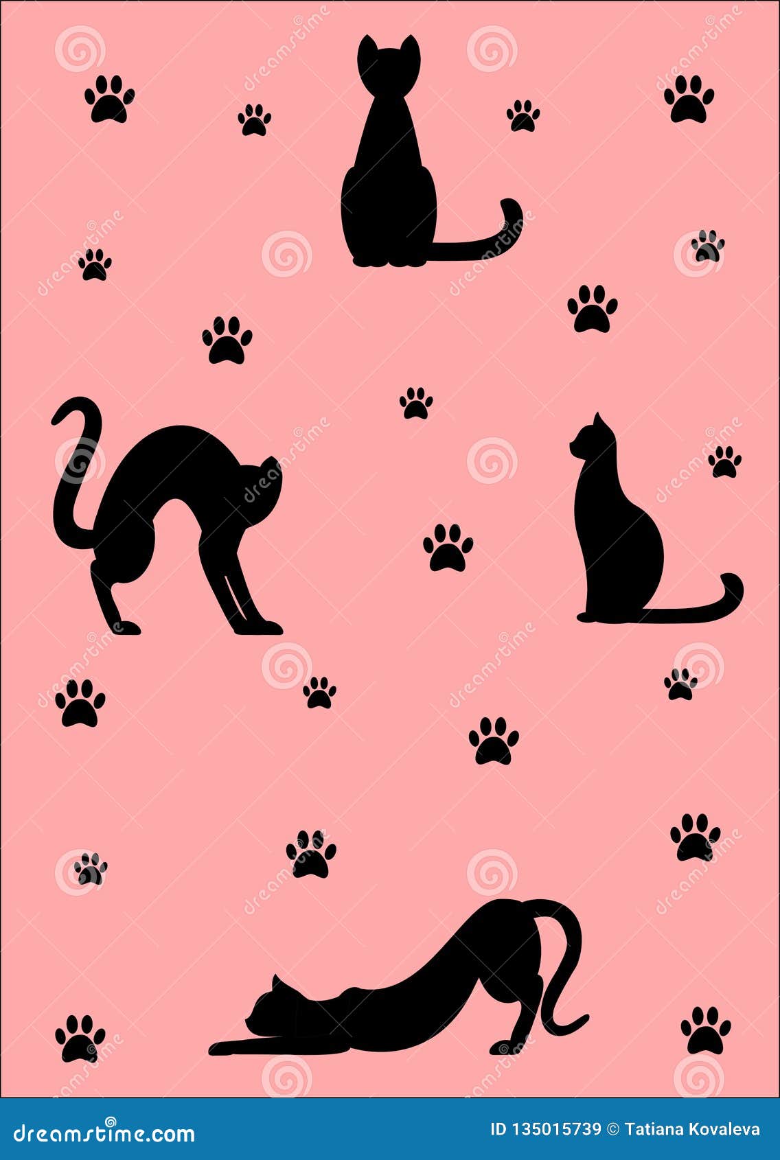 Black Cats on Pink Background Stock Image Illustration of pink, cute 135015739
