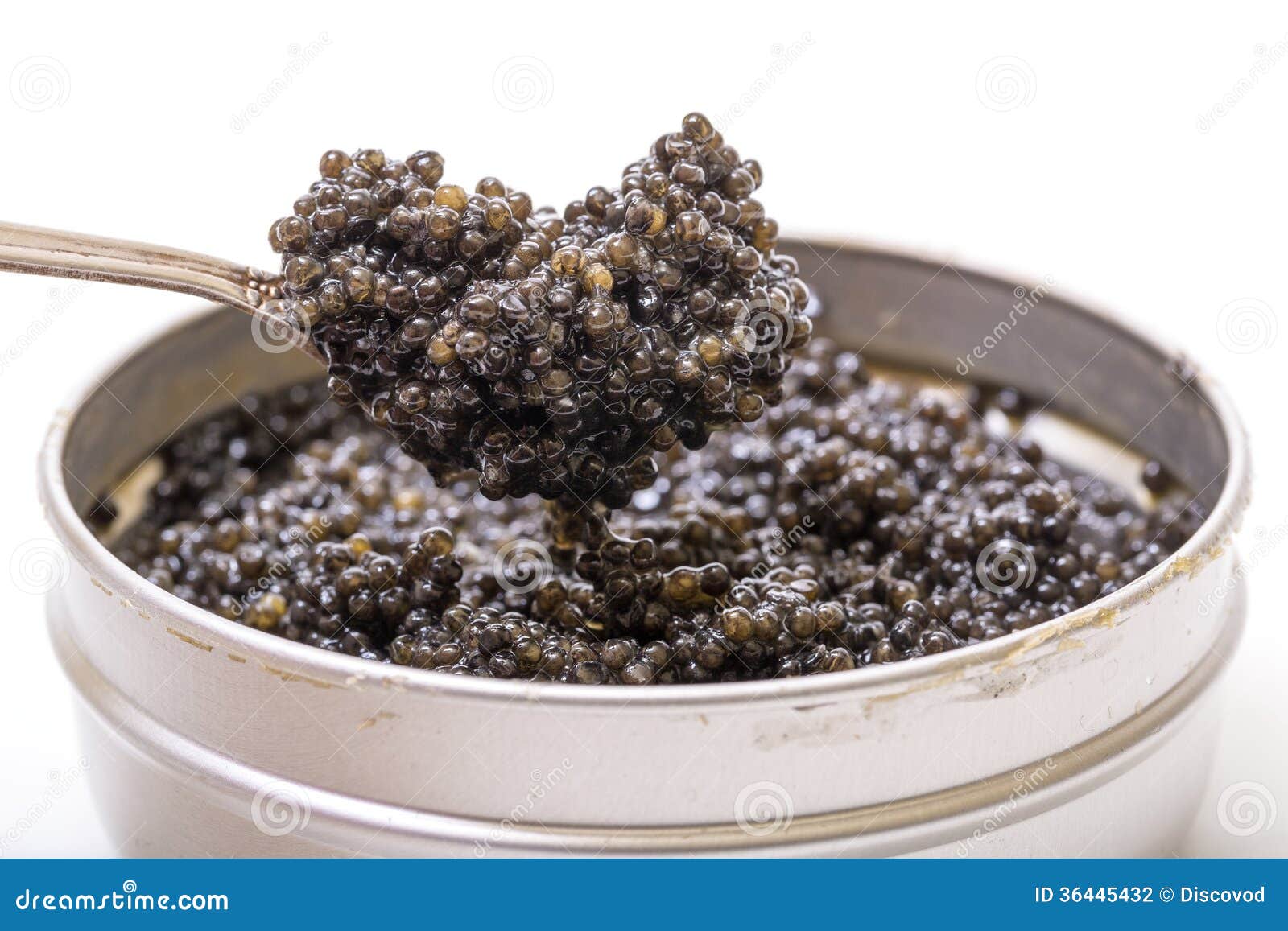 Black Caviar In Spoon From Metal Can, High Angle Stock Photo Image of