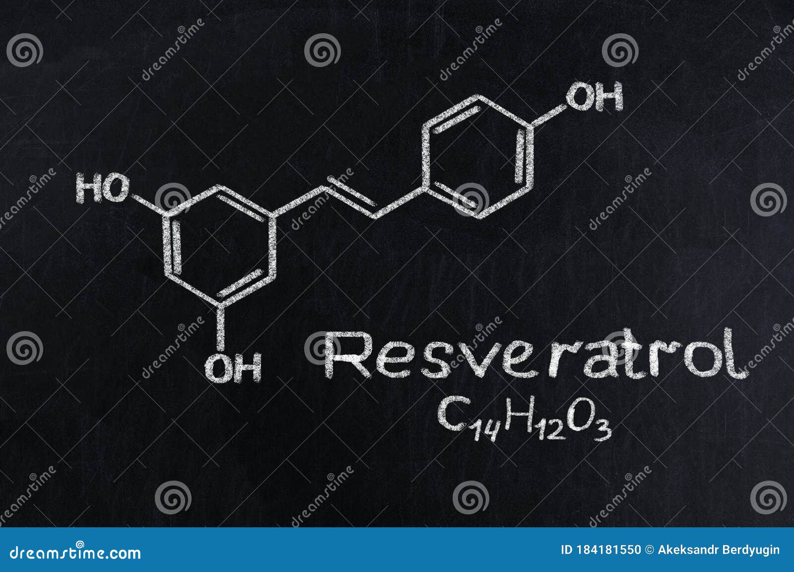 Black Chalkboard with the Chemical Formula of Resveratrol Stock