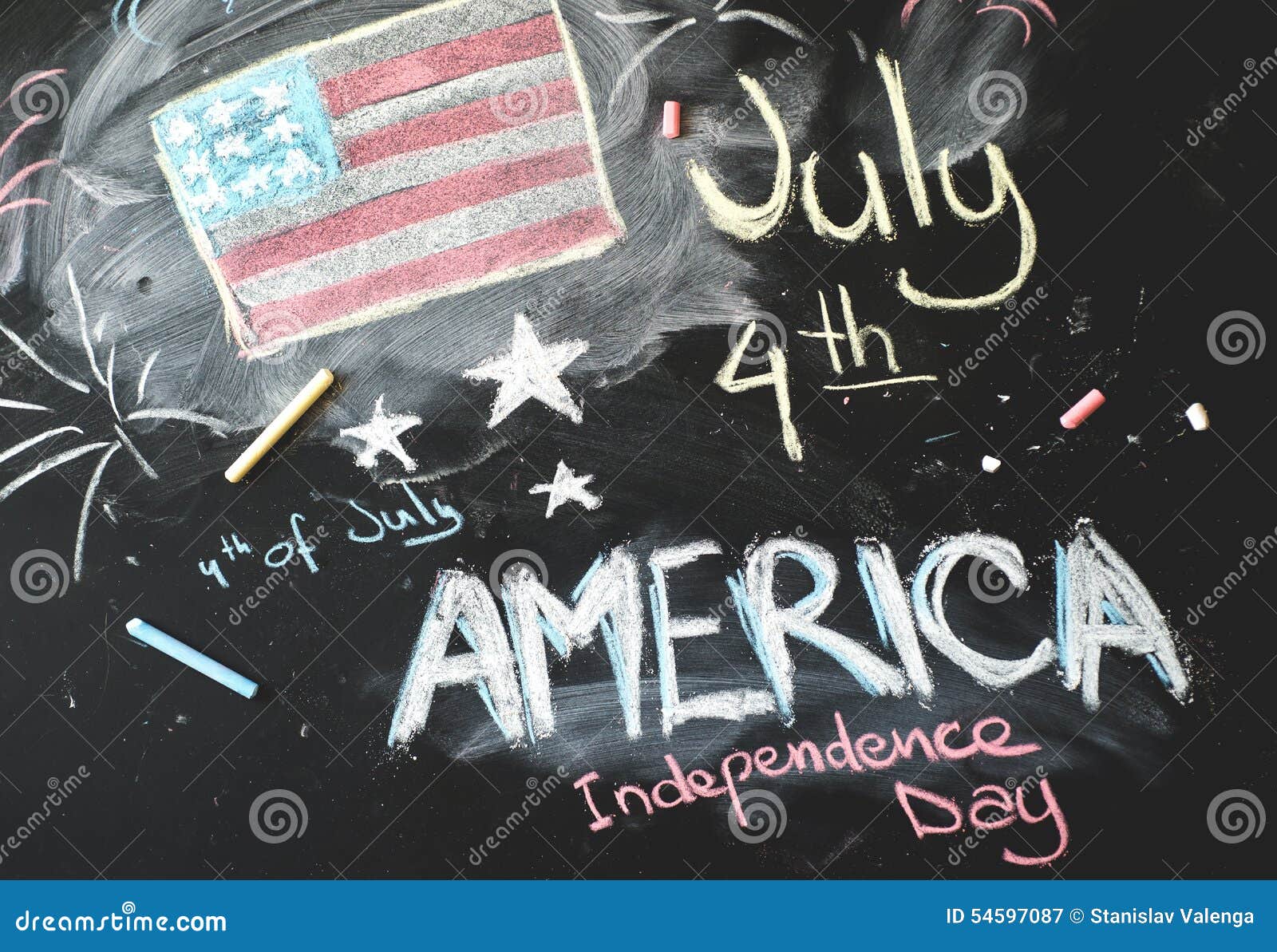 Black Chalkboard in Classroom with American Flag Stock Image Image of