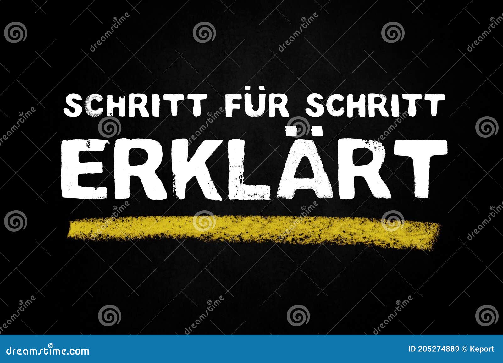 Black Chalkboard Showing Explained Step By Step In German Language