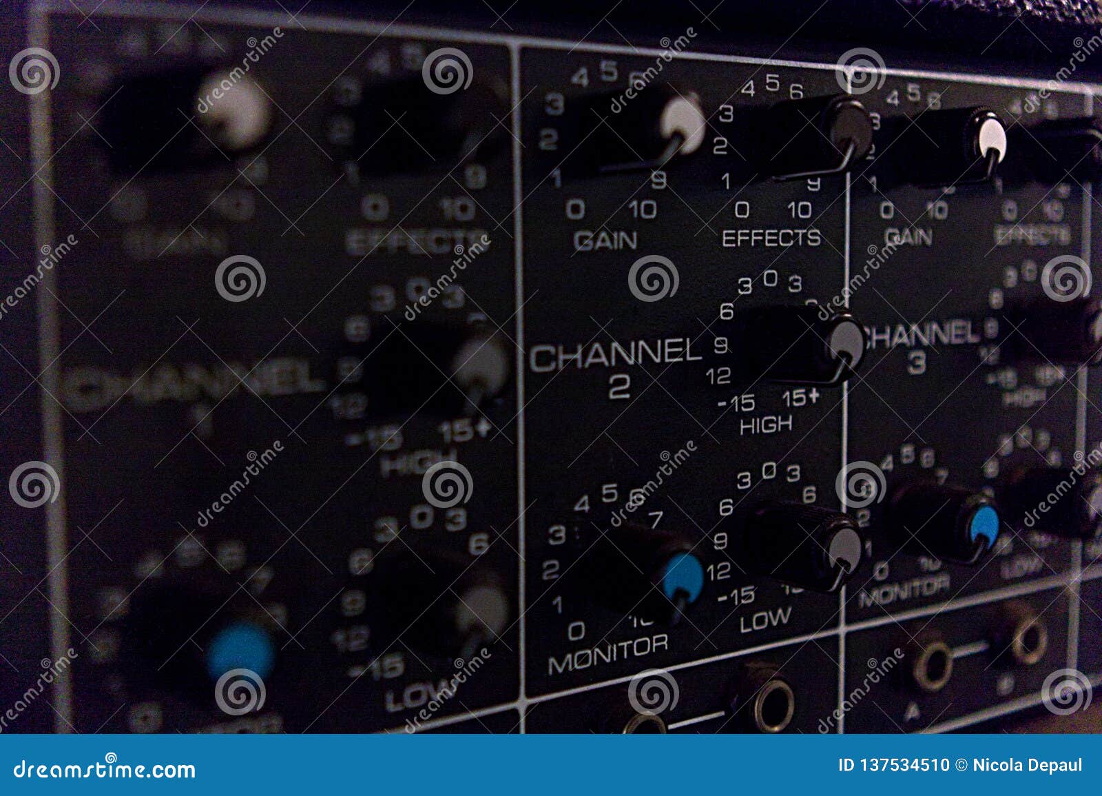 Black Channel Knobs on a Control Board Stock Photo Image of studio