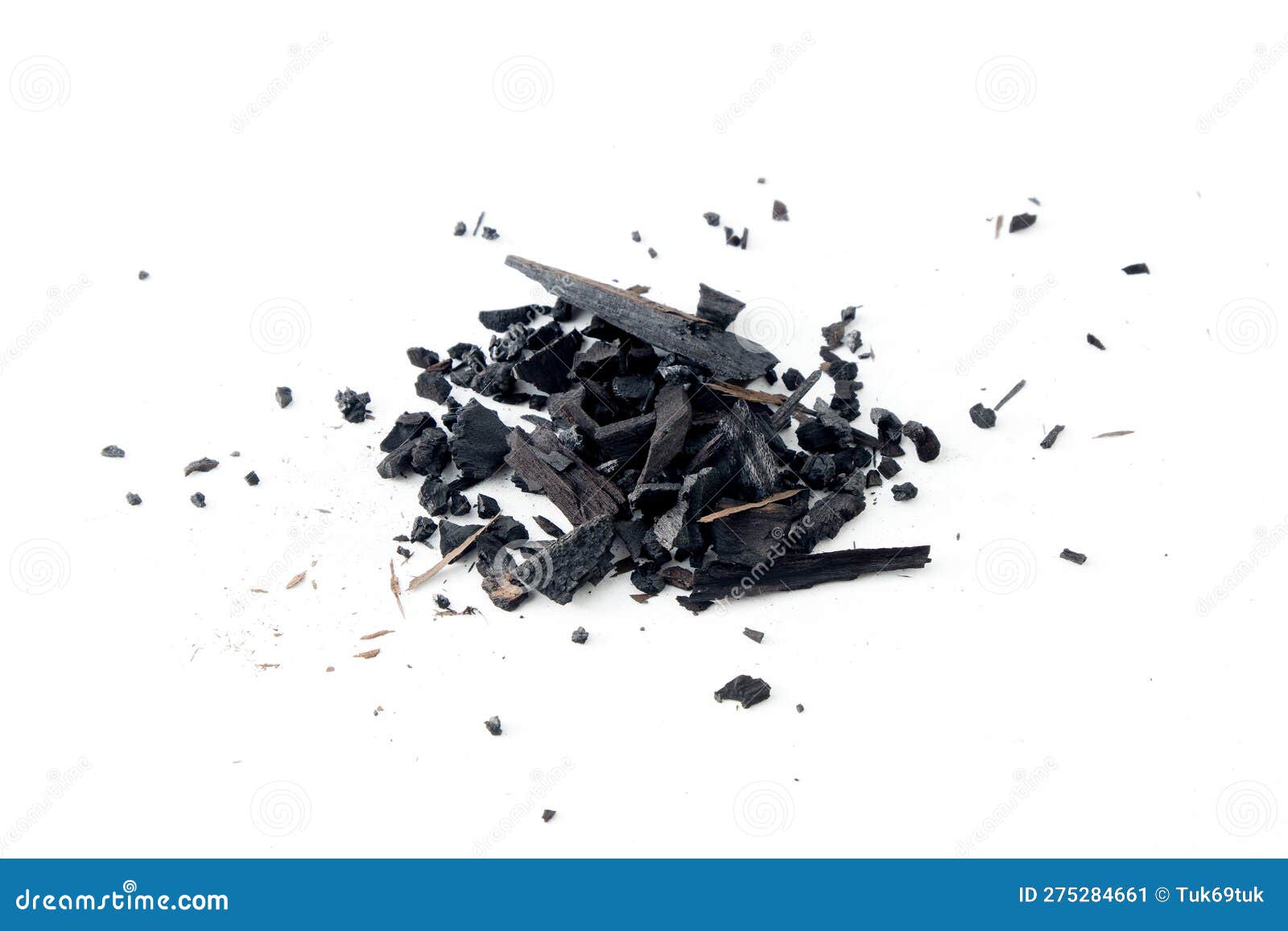 Black Charcoal Particles Isolated on a White Background, Activated