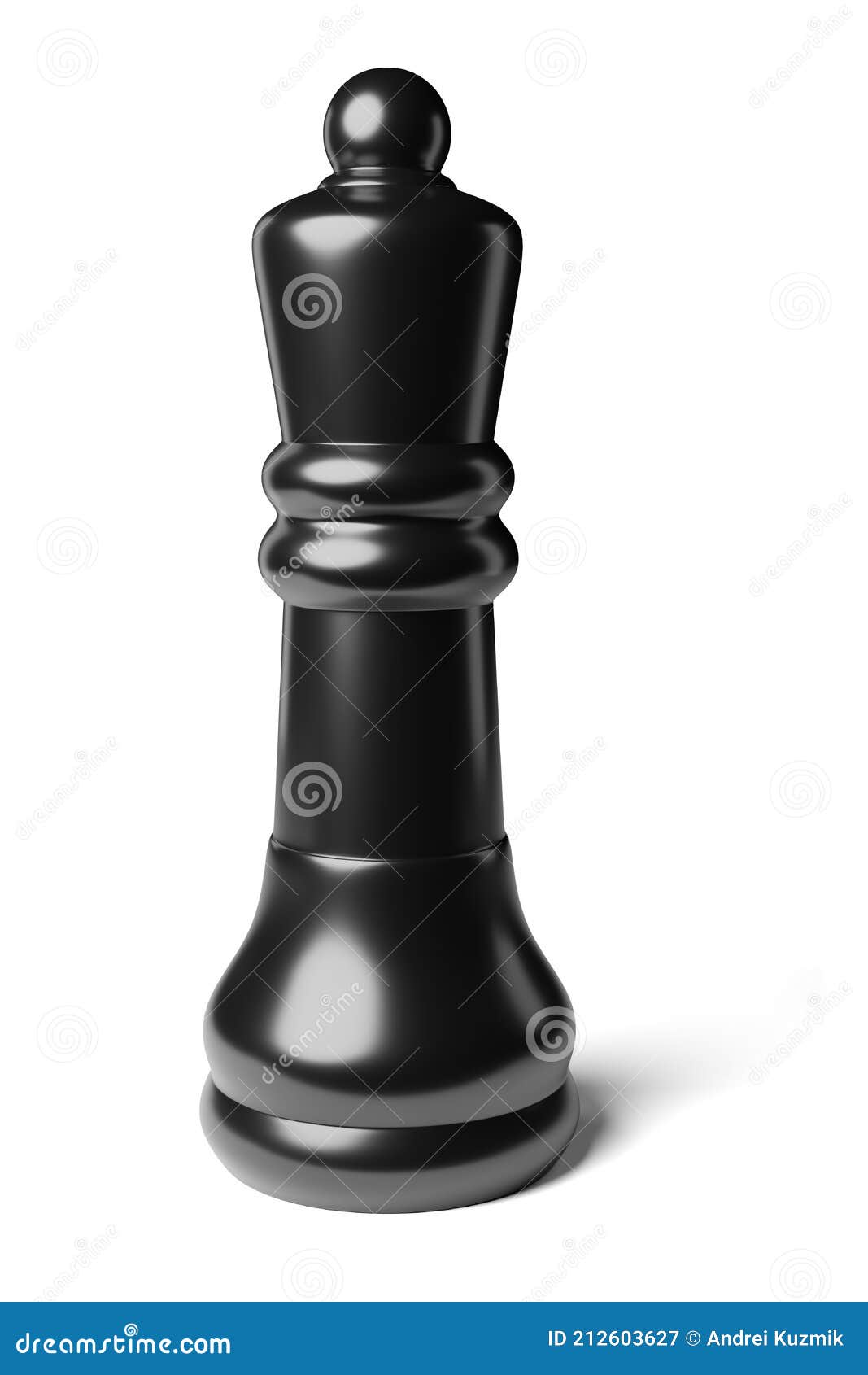 Black Chess Queen Piece Isolated on White. 3D Rendering Stock