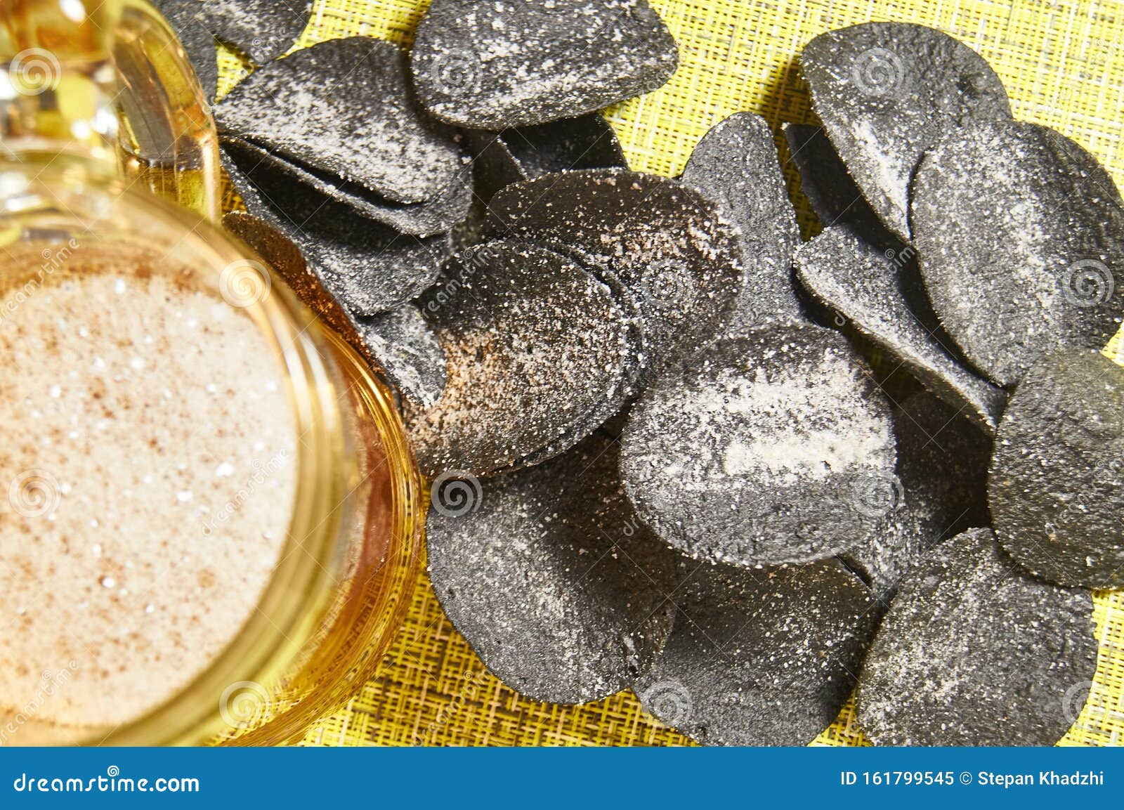 Black Chips and Beer. Alcoholic Drink and Snacks. Original Beer Snack
